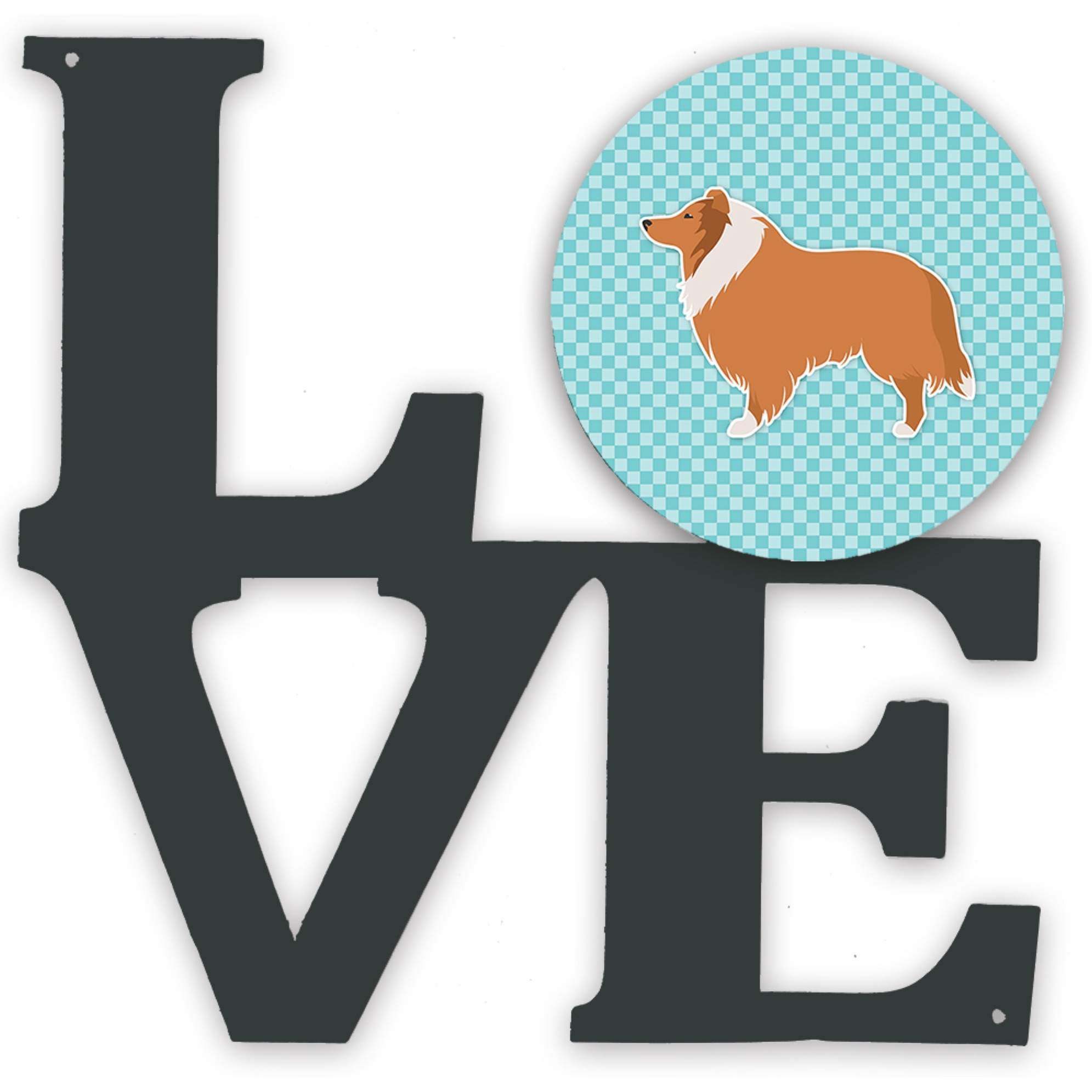 &quotCaroline's Treasures Collie Checkerboard Blue Metal Artwork Love wall-decor, Multicolor"
