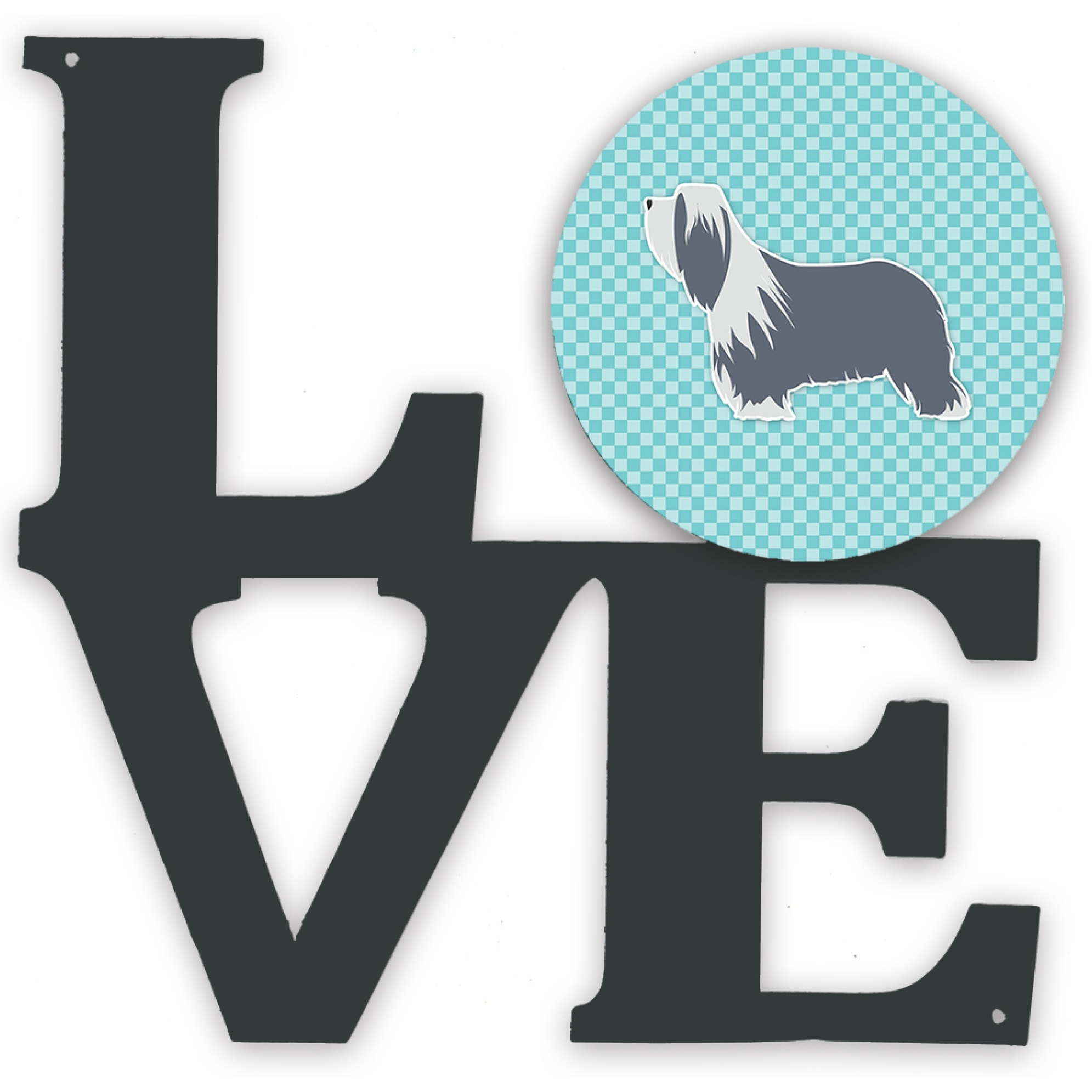 &quotCaroline's Treasures Bearded Collie Checkerboard Blue Metal Artwork Love wall-decor, Multicolor"