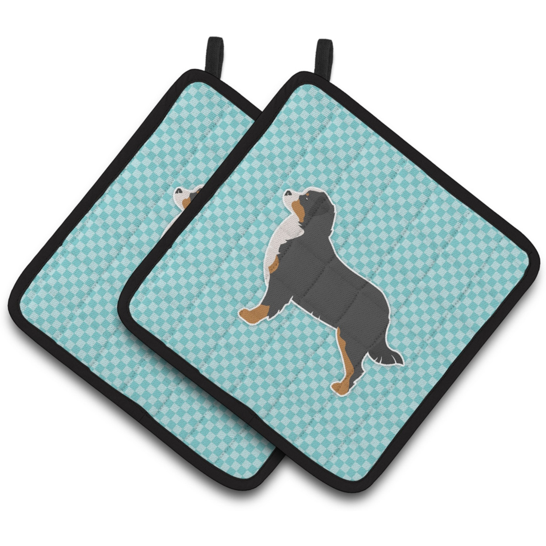 &quotCaroline's Treasures Bernese Mountain Dog Checkerboard Blue Pair of Pot Holders BB3719PTHD, 7.5HX7.5W, Multicolor"