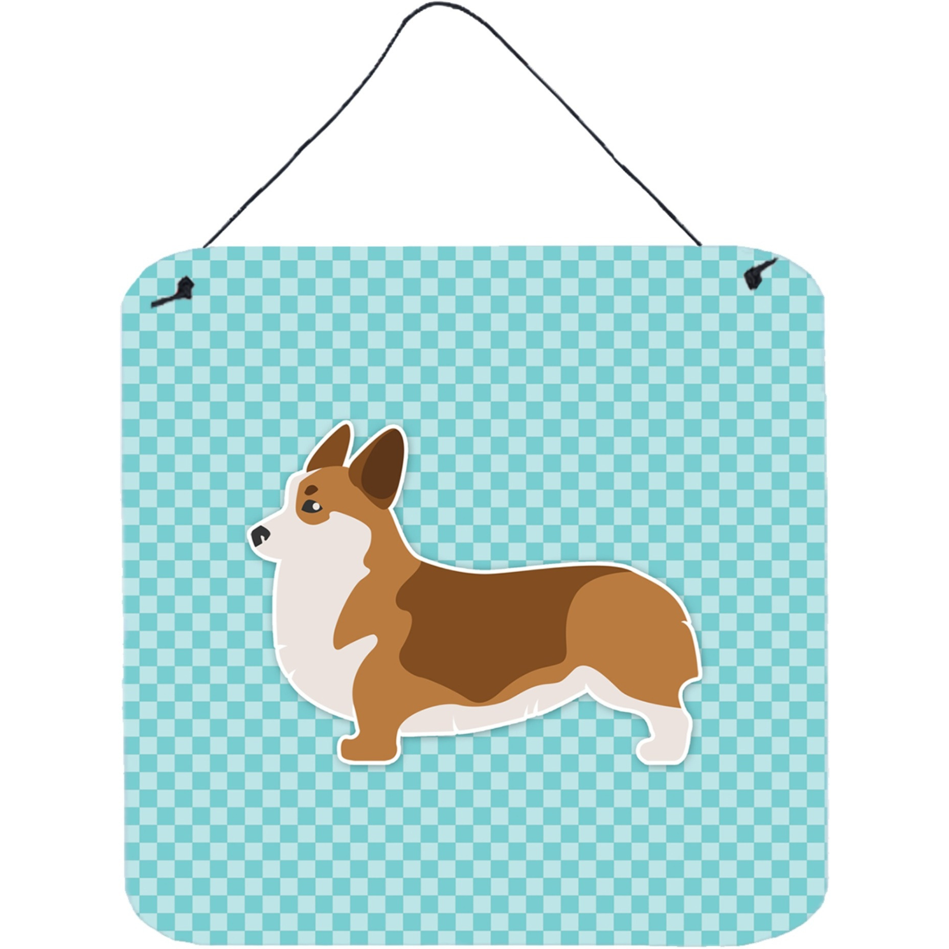 &quotCaroline's Treasures Corgi Checkerboard Blue Wall or Door Hanging Prints BB3720DS66, 6"" x 6"", Multicolor"