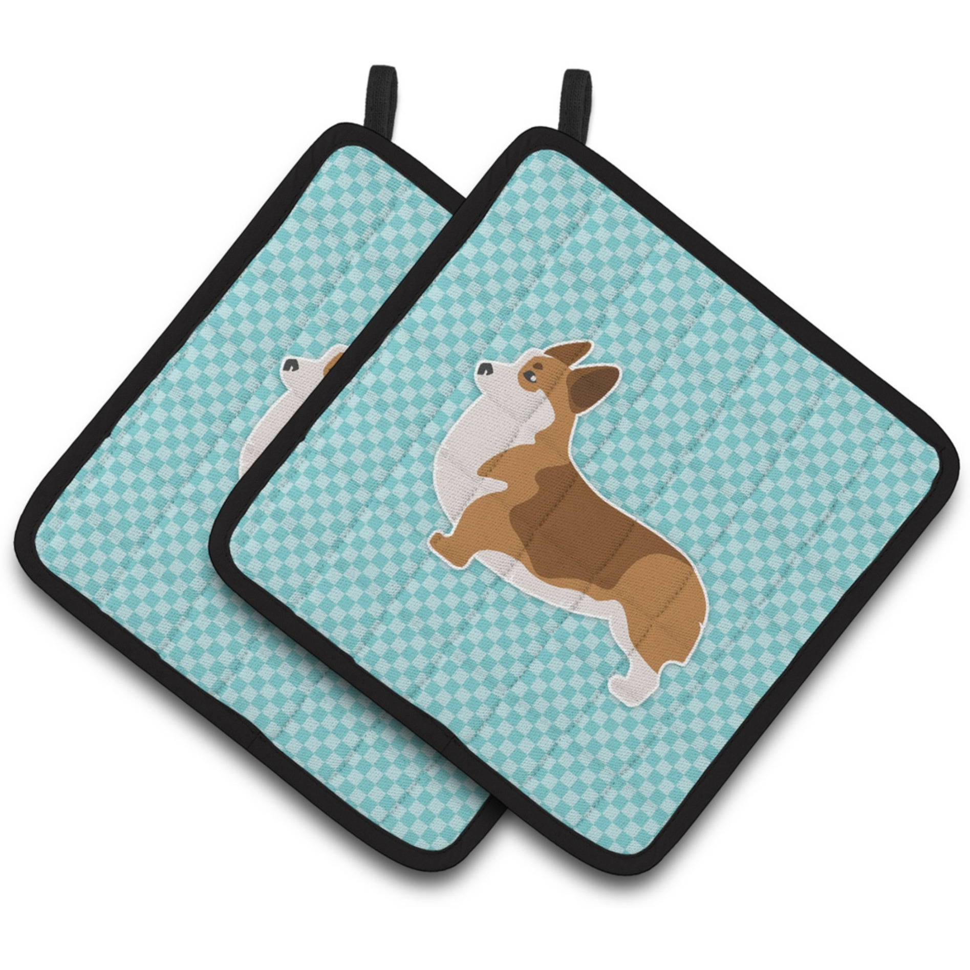 &quotCaroline's Treasures Corgi Checkerboard Blue Pair of Pot Holders BB3720PTHD, 7.5HX7.5W, Multicolor"