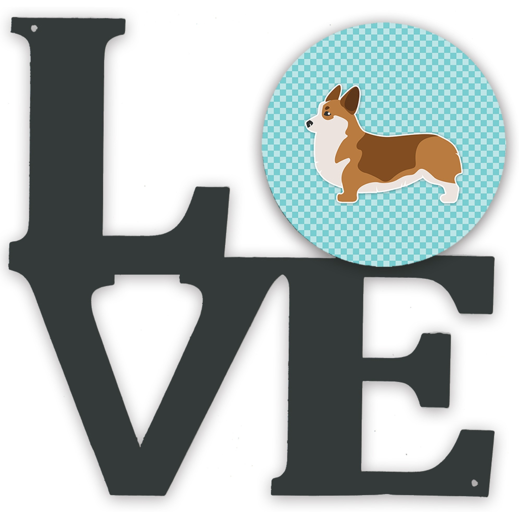 &quotCaroline's Treasures Corgi Checkerboard Blue Metal Artwork Love wall-decor, Multicolor"