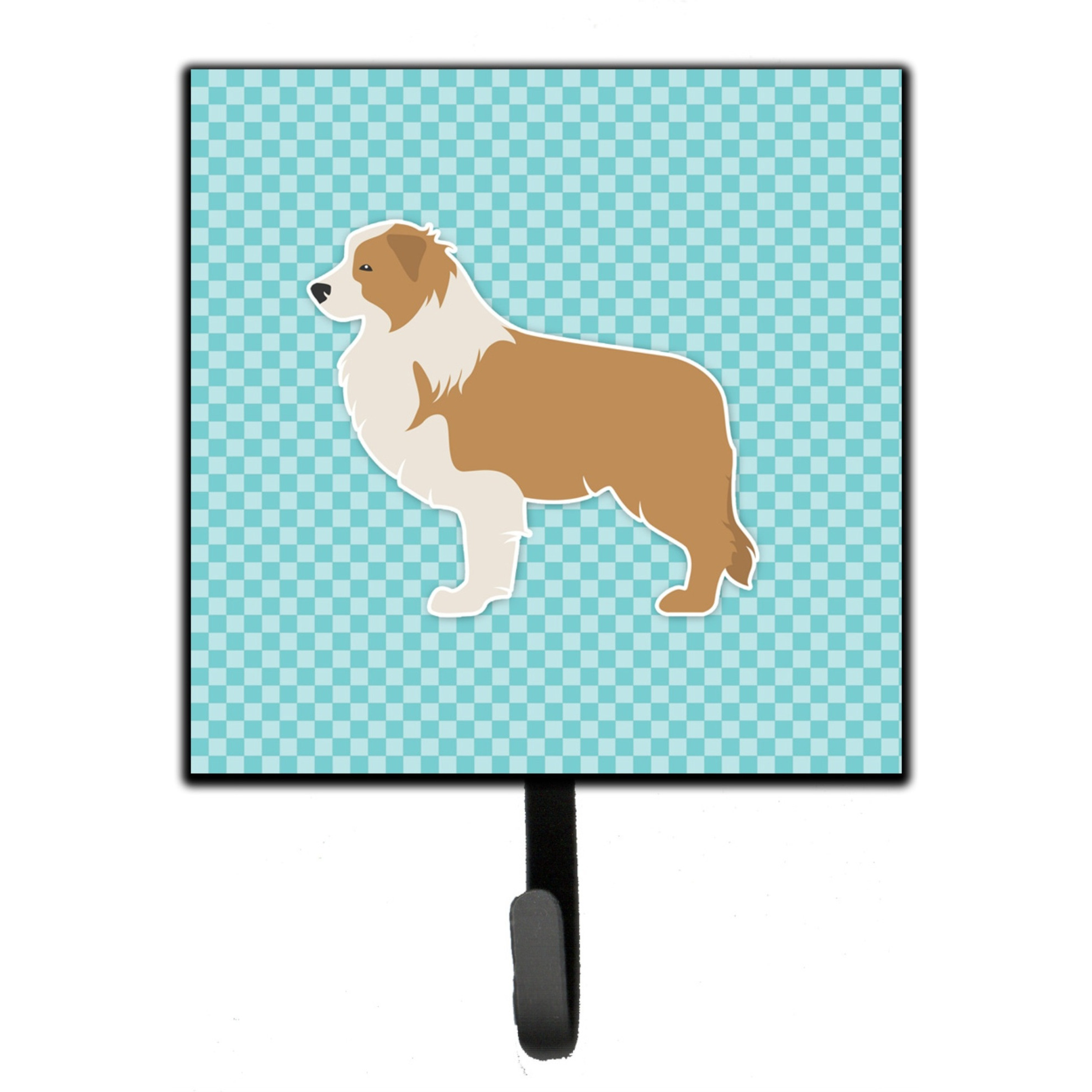 &quotCaroline's Treasures Red Border Collie Checkerboard Blue Leash or Key Holder BB3722SH4, Small, Multicolor"
