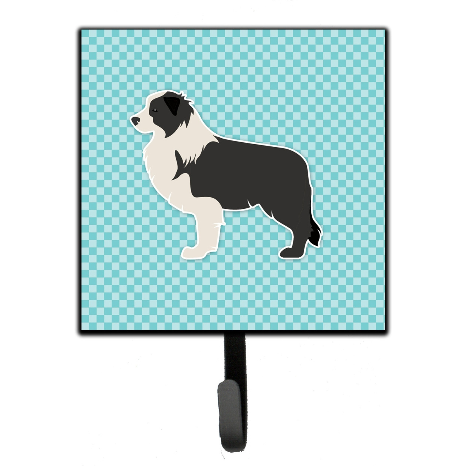 &quotCaroline's Treasures Black Border Collie Checkerboard Blue Leash or Key Holder BB3723SH4, Small, Multicolor"