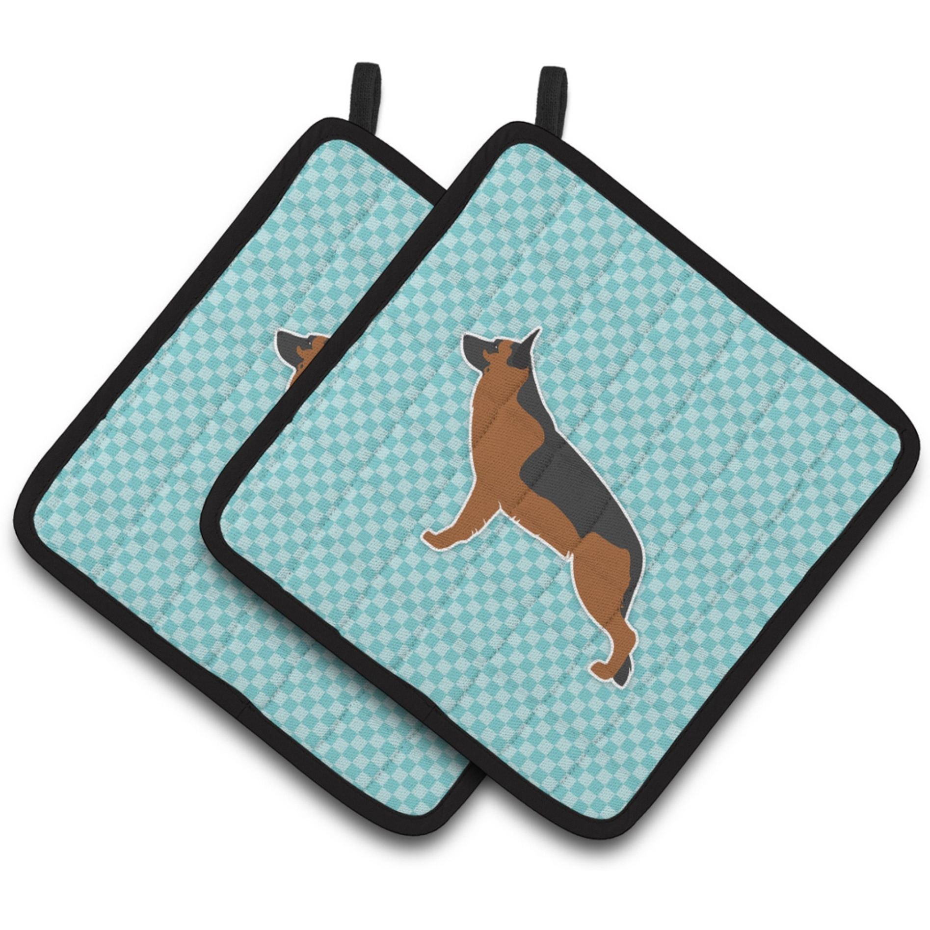 &quotCaroline's Treasures German Shepherd Checkerboard Blue Pair of Pot Holders BB3724PTHD, 7.5HX7.5W, Multicolor"