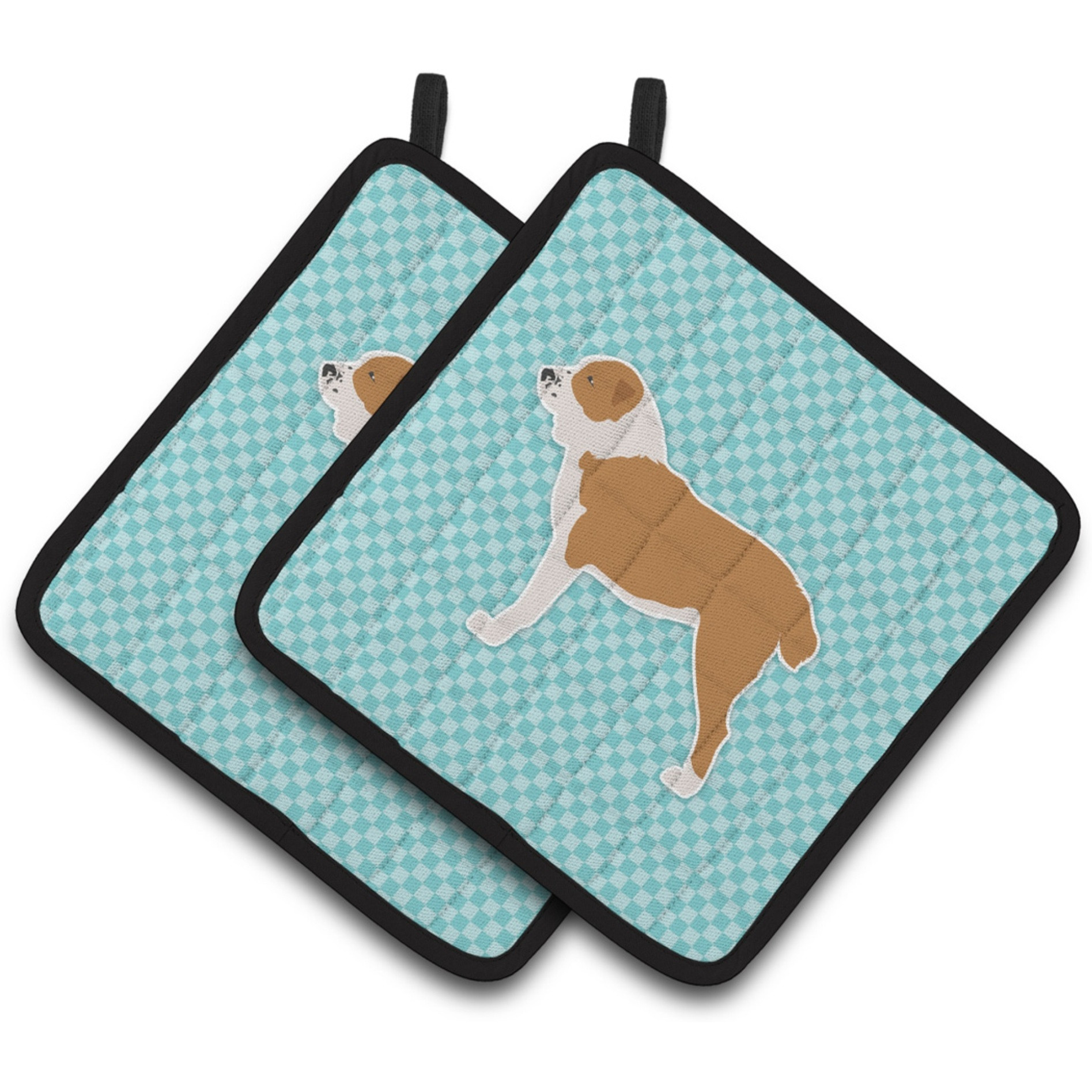 &quotCaroline's Treasures Central Asian Shepherd Dog Checkerboard Blue Pair of Pot Holders BB3728PTHD, 7.5HX7.5W, Multicolor"