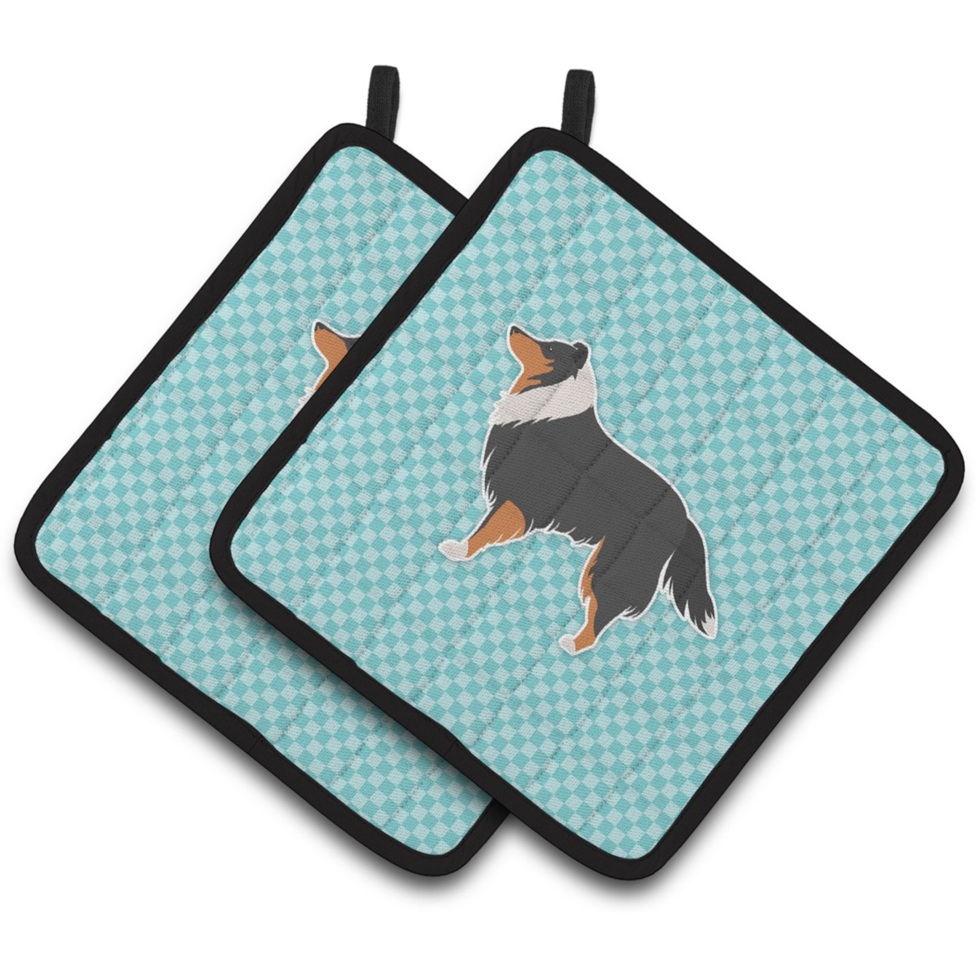 &quotCaroline's Treasures Sheltie/Shetland Sheepdog Checkerboard Blue Pair of Pot Holders BB3730PTHD, 7.5HX7.5W, Multicolor"