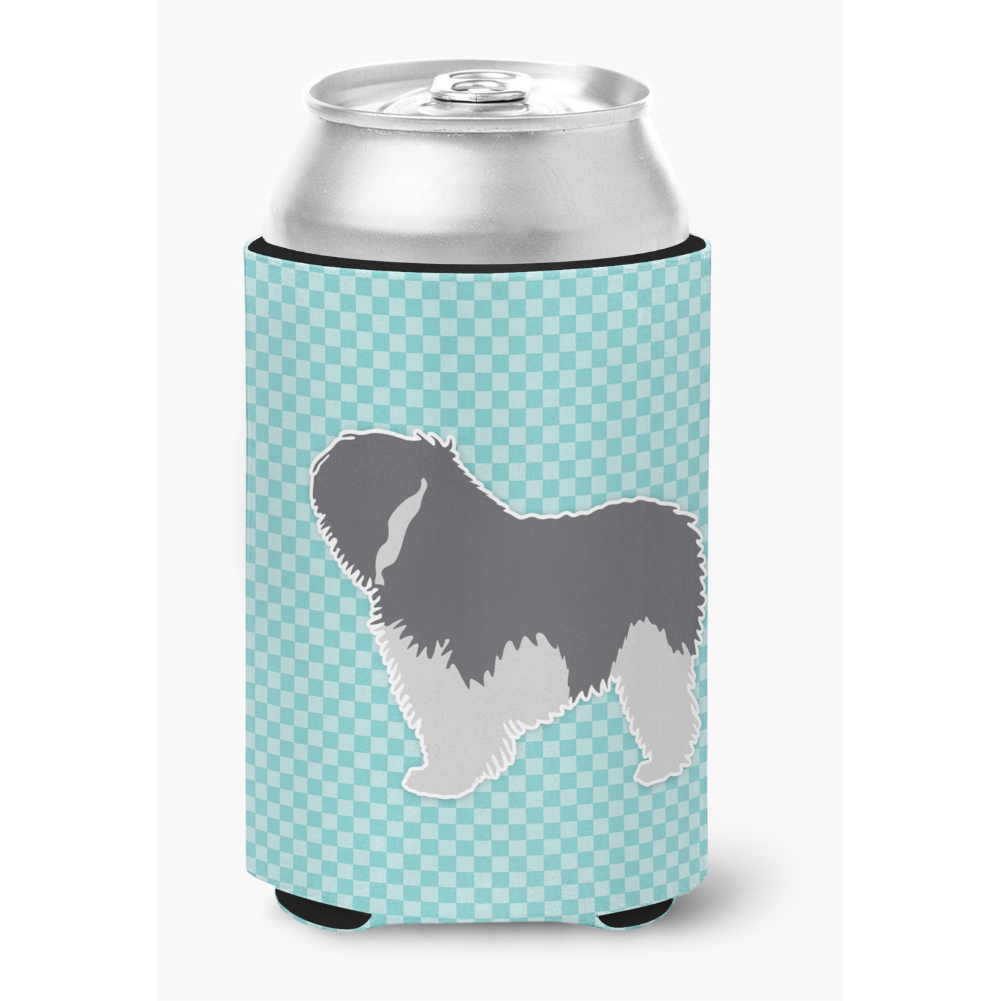 &quotCaroline's Treasures BB3732CC Polish Lowland Sheepdog Dog Checkerboard Blue Can or Bottle Hugger, Multicolor"