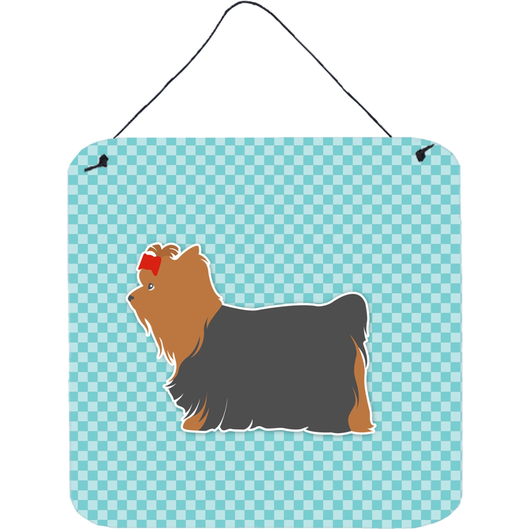 &quotCaroline's Treasures Yorkshire Terrier Yorkie Checkerboard Blue Wall or Door Hanging Prints BB3734DS66, 6"" x 6"", Multicolor"