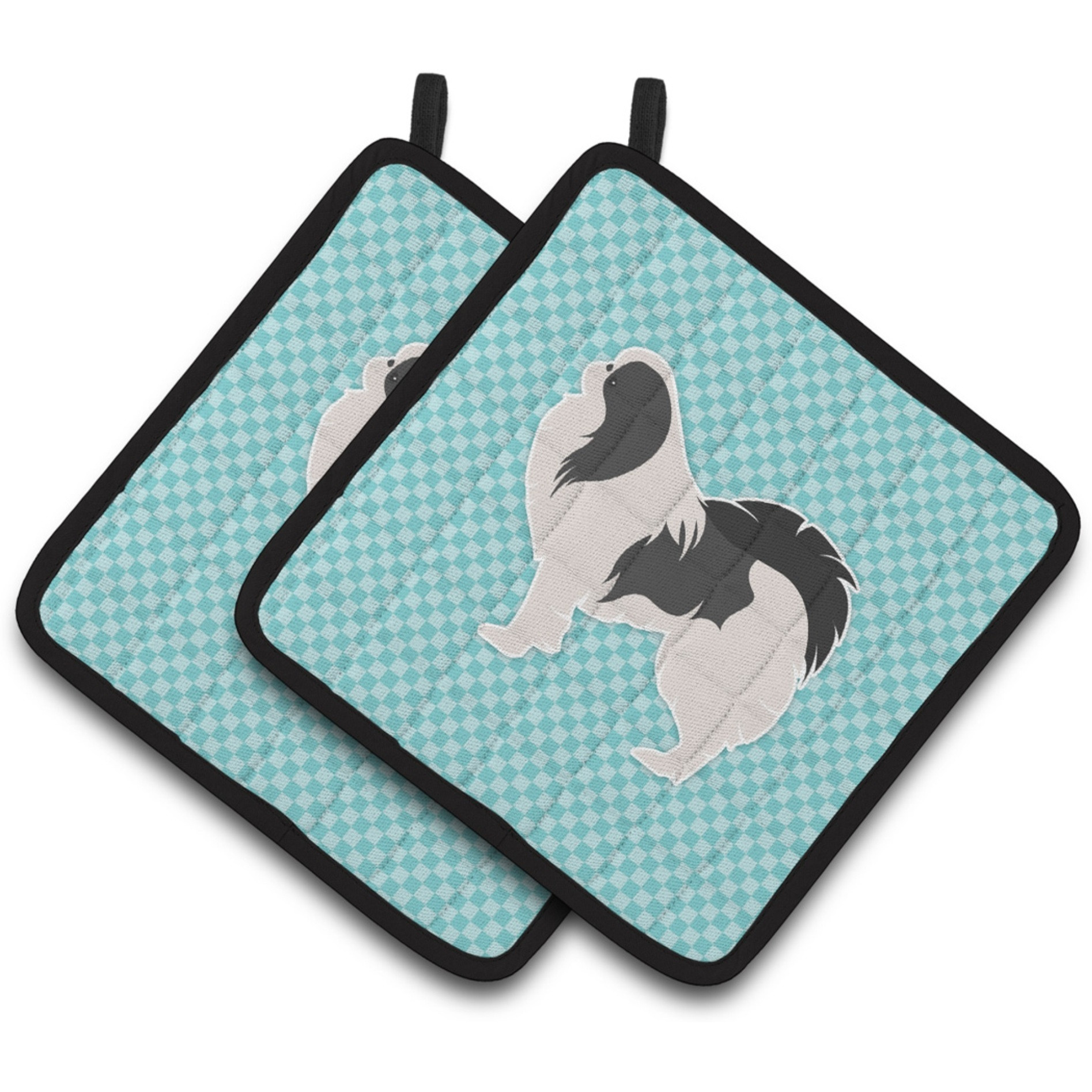 &quotCaroline's Treasures Japanese Chin Checkerboard Blue Pair of Pot Holders BB3737PTHD, 7.5HX7.5W, Multicolor"