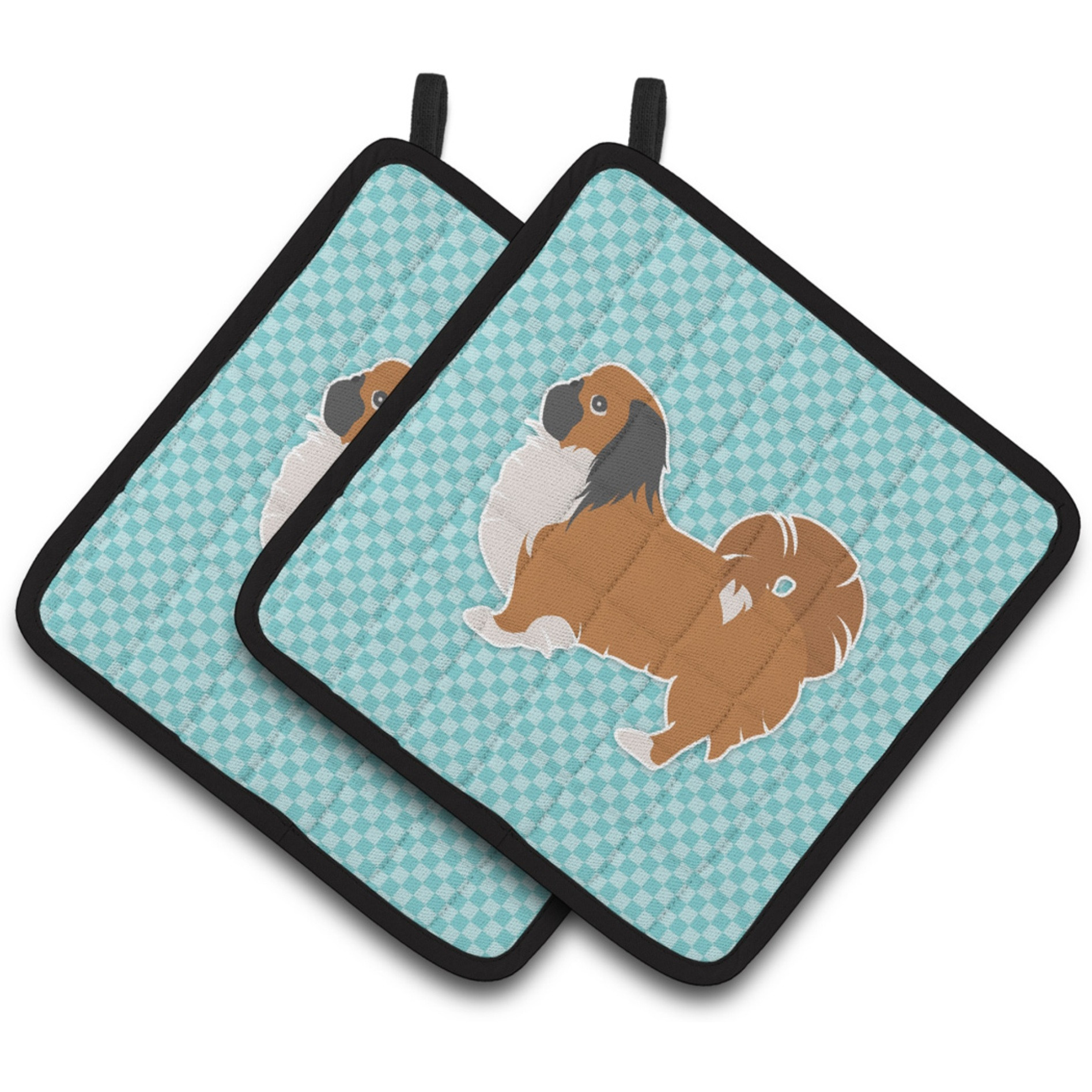 &quotCaroline's Treasures Pekingese Checkerboard Blue Pair of Pot Holders BB3738PTHD, 7.5HX7.5W, Multicolor"