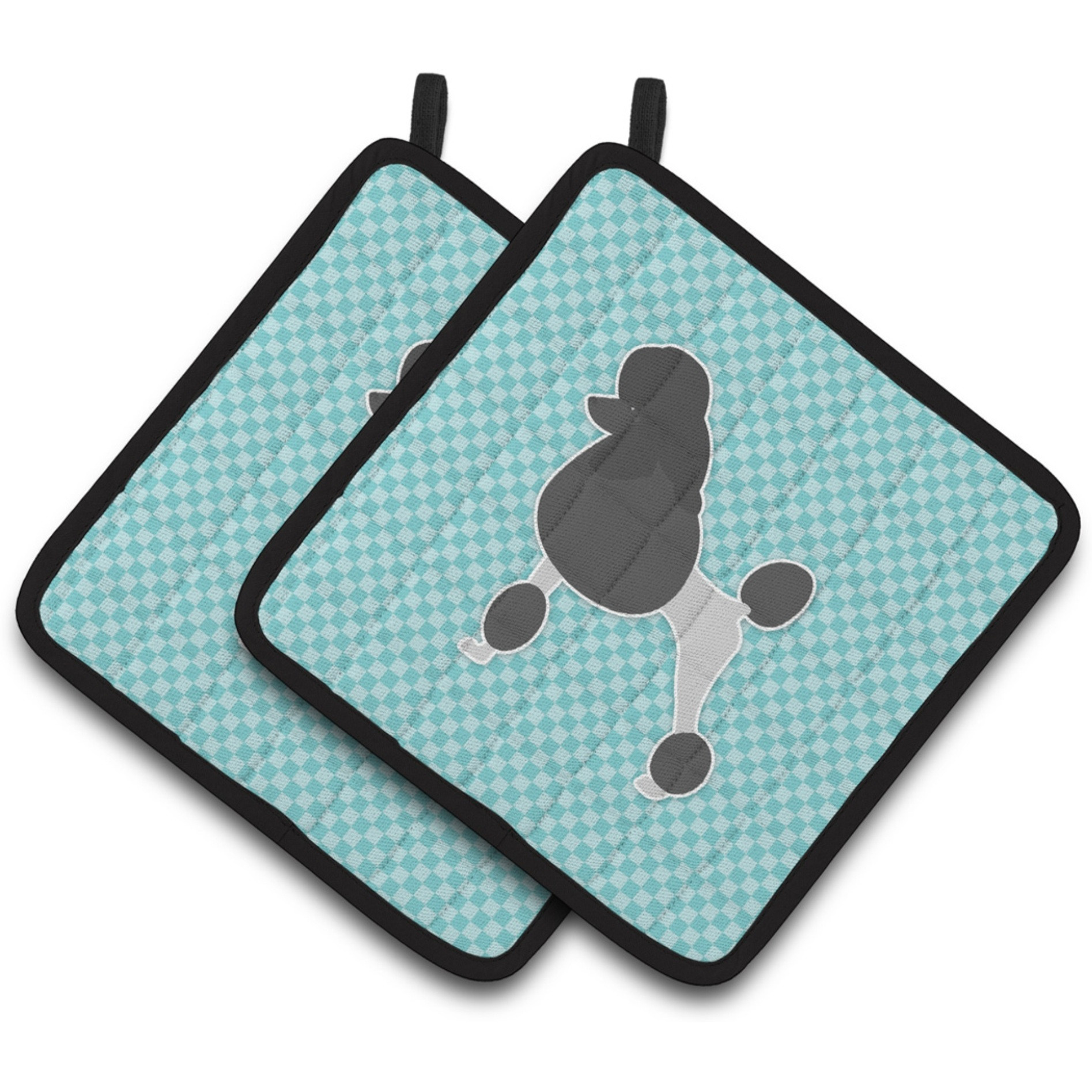 &quotCaroline's Treasures Poodle Checkerboard Blue Pair of Pot Holders BB3739PTHD, 7.5HX7.5W, Multicolor"