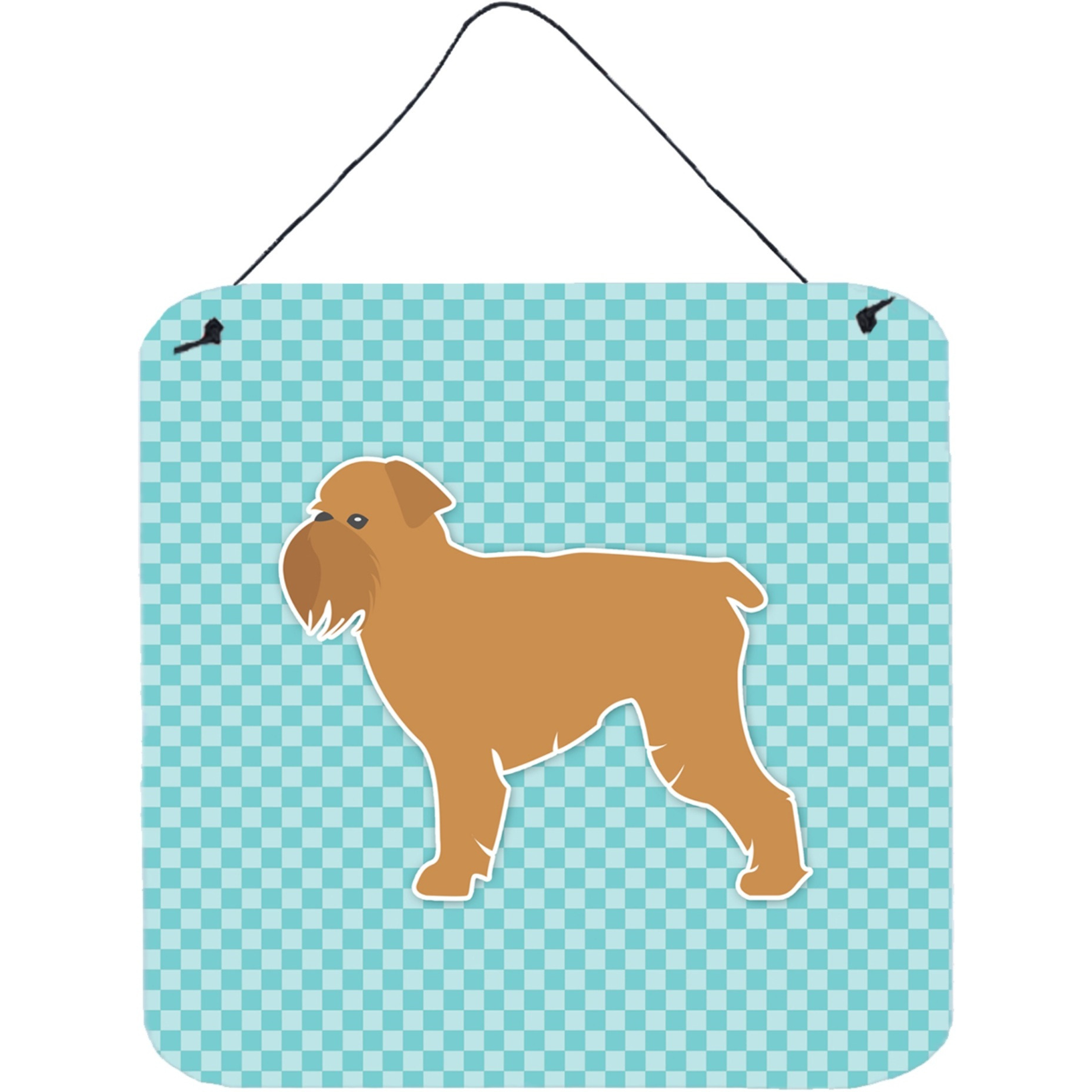 &quotCaroline's Treasures Brussels Griffon Checkerboard Blue Wall or Door Hanging Prints BB3740DS66, 6"" x 6"", Multicolor"