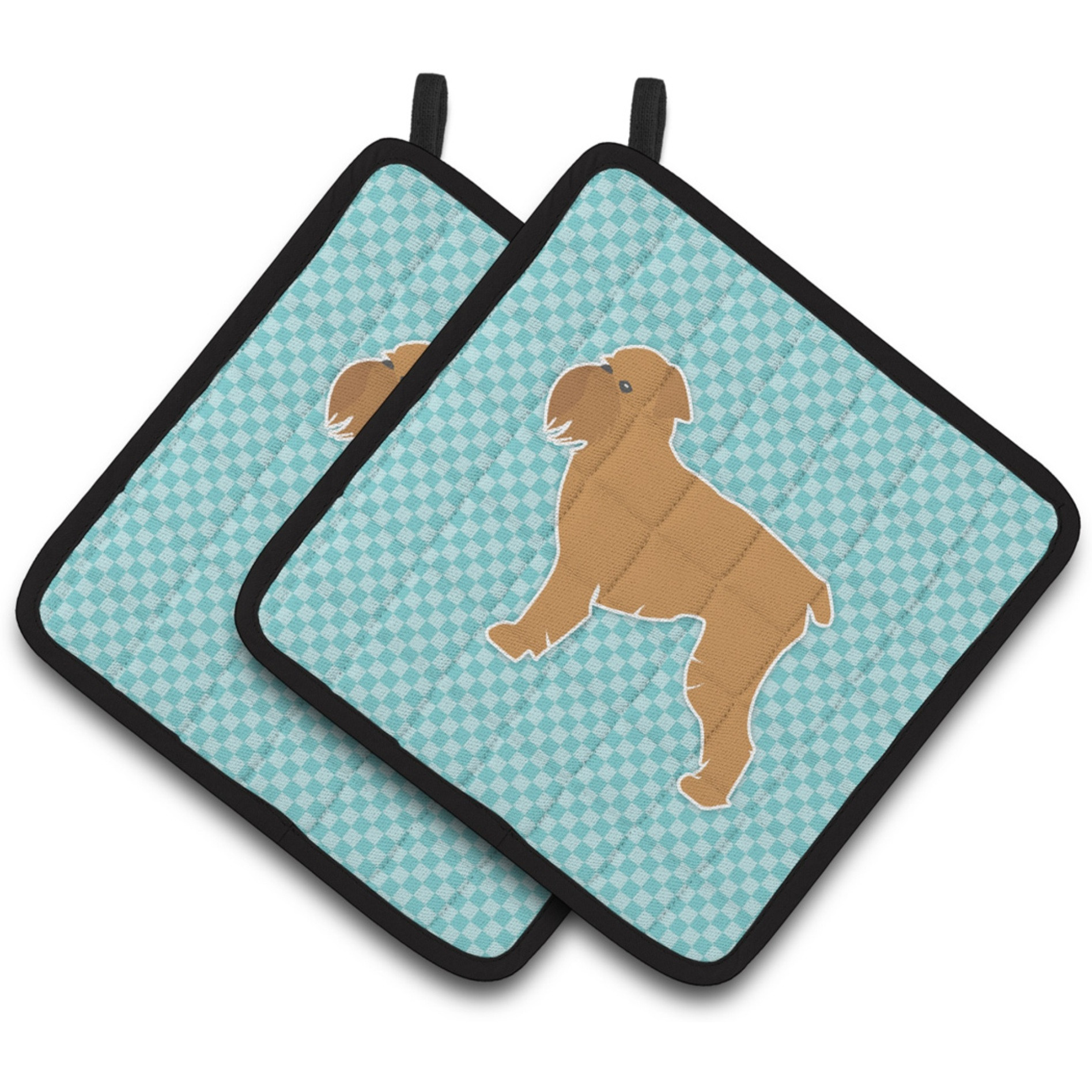 &quotCaroline's Treasures Brussels Griffon Checkerboard Blue Pair of Pot Holders BB3740PTHD, 7.5HX7.5W, Multicolor"