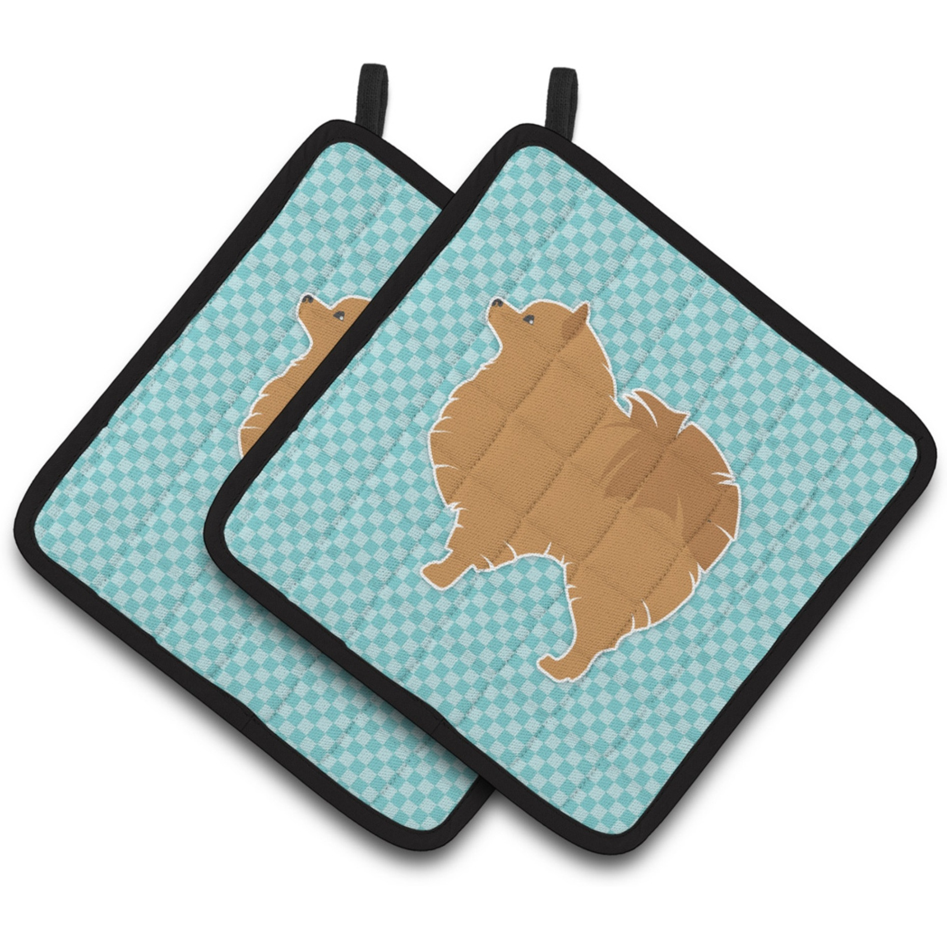 &quotCaroline's Treasures Pomeranian Checkerboard Blue Pair of Pot Holders BB3742PTHD, 7.5HX7.5W, Multicolor"