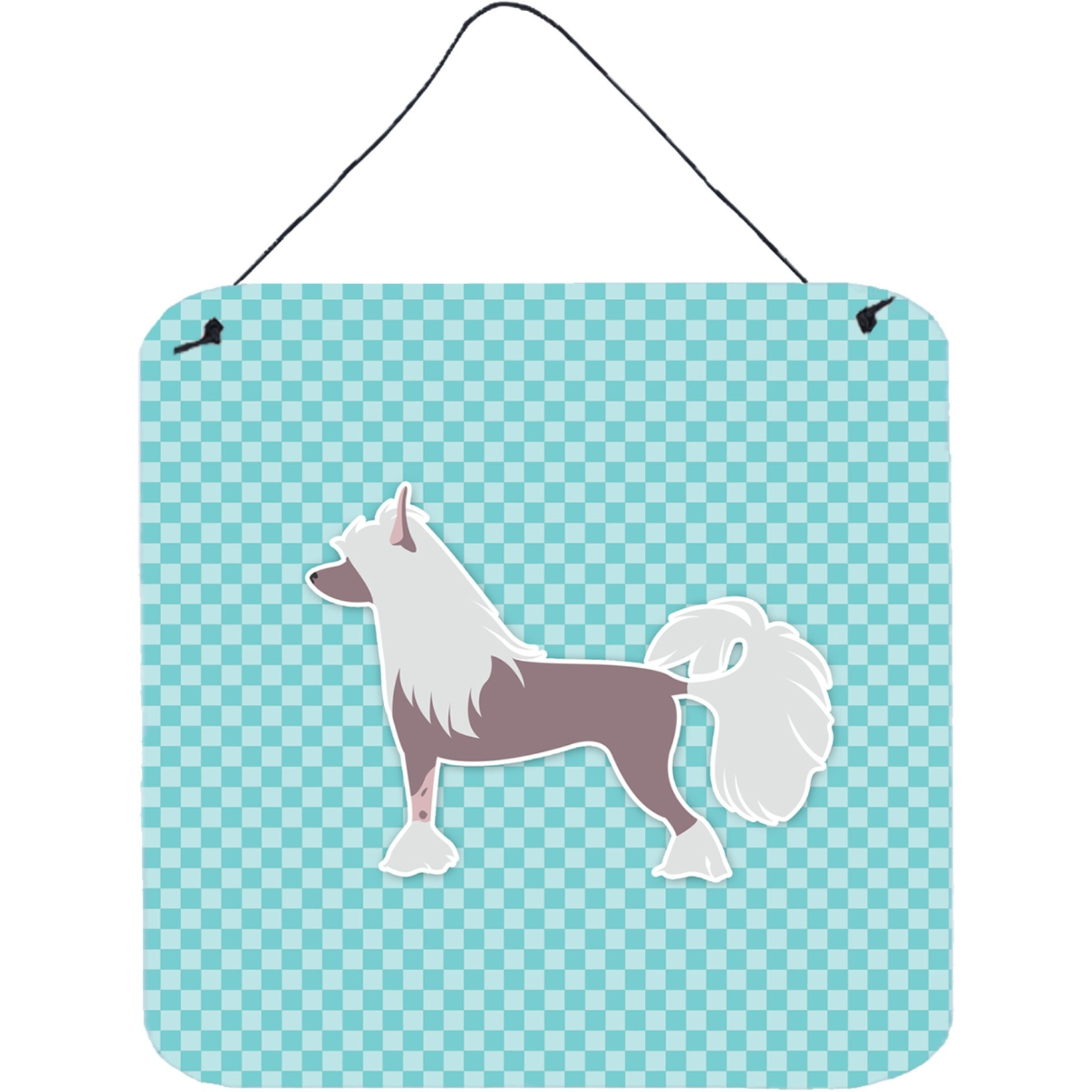 &quotCaroline's Treasures Chinese Crested Checkerboard Blue Wall or Door Hanging Prints BB3743DS66, 6"" x 6"", Multicolor"