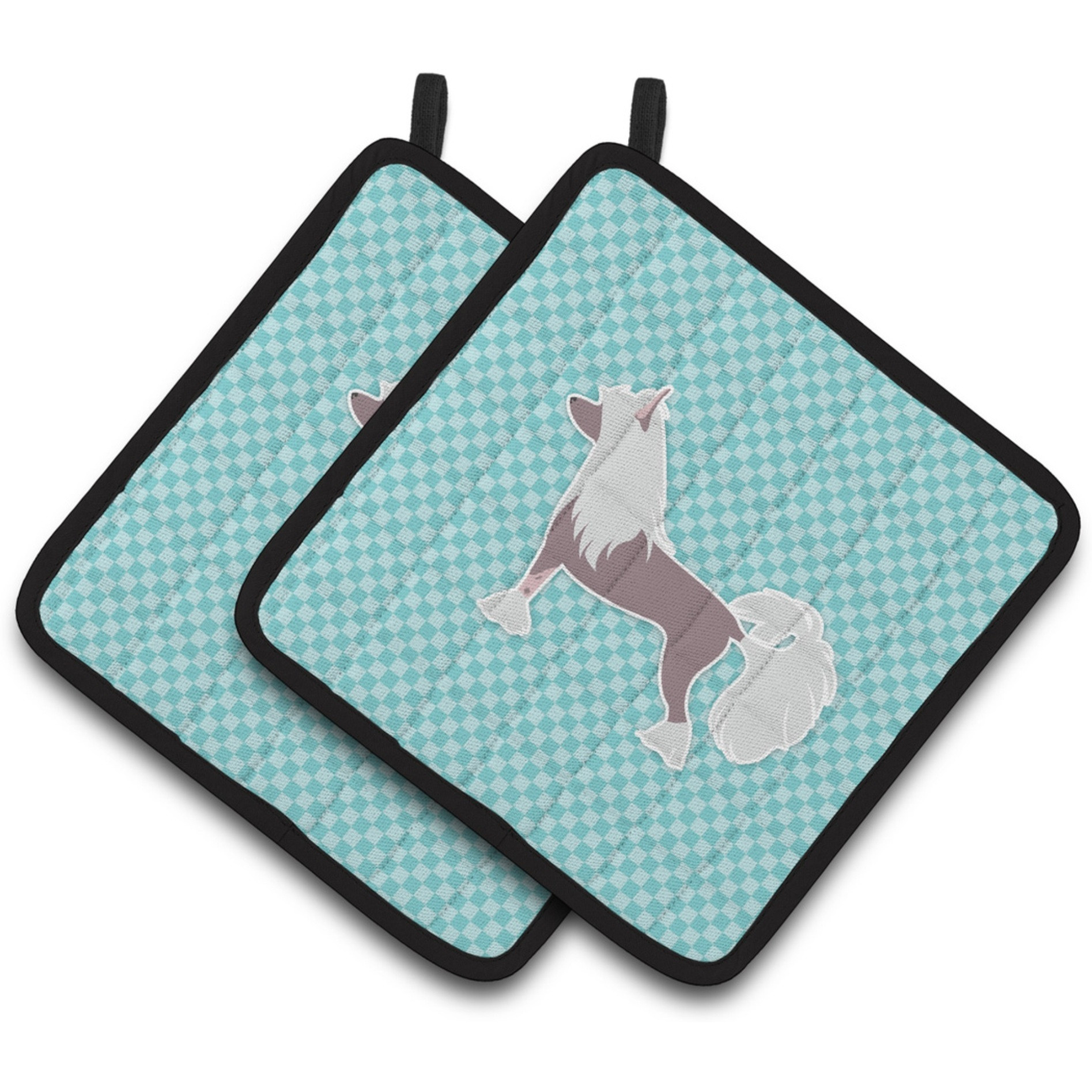&quotCaroline's Treasures Chinese Crested Checkerboard Blue Pair of Pot Holders BB3743PTHD, 7.5HX7.5W, Multicolor"