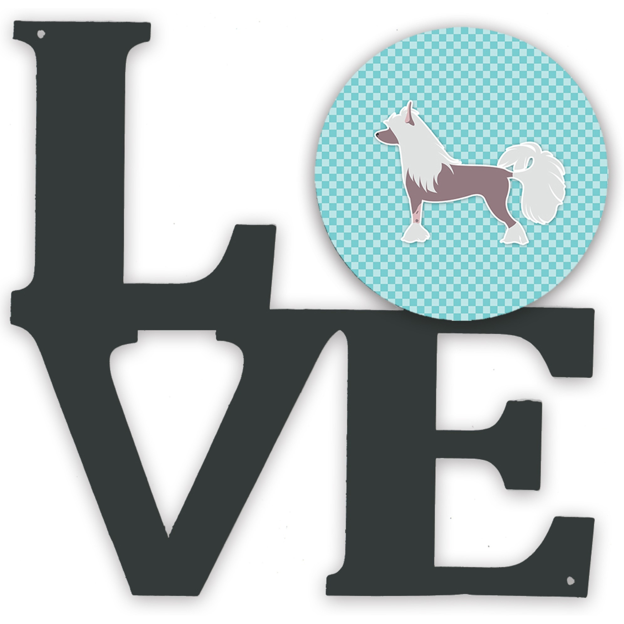 &quotCaroline's Treasures Chinese Crested Checkerboard Blue Metal Artwork Love wall-decor, Multicolor"