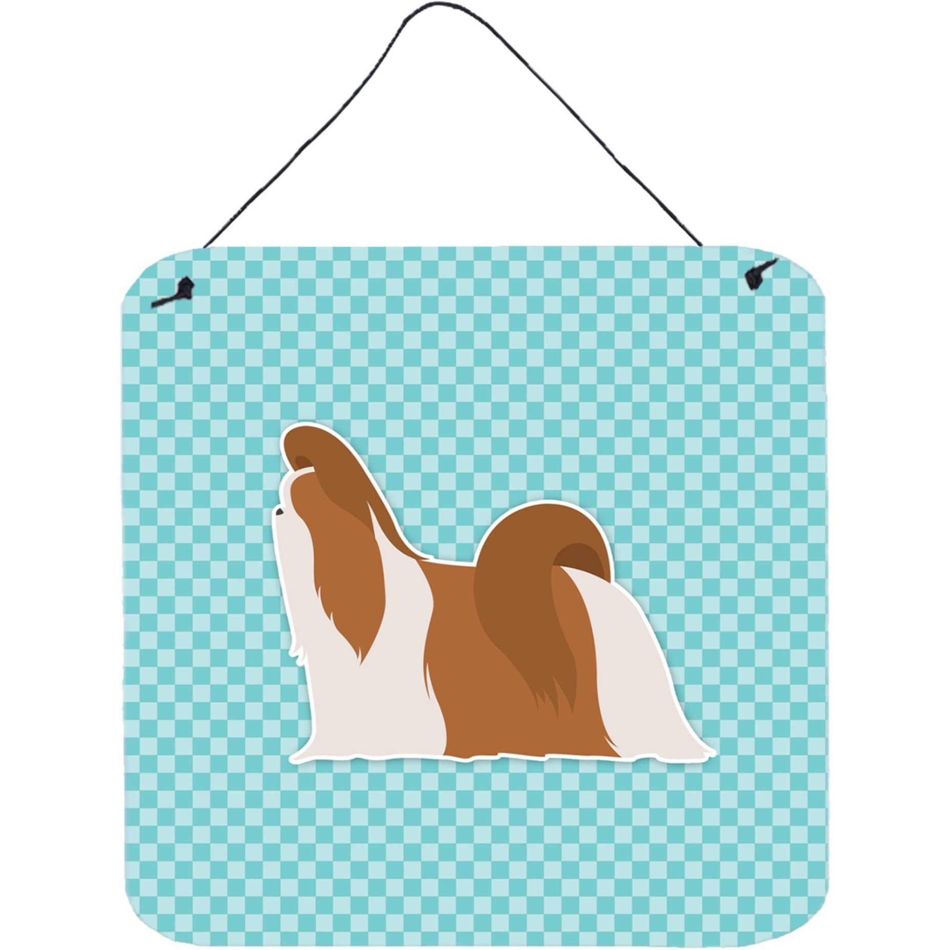 &quotCaroline's Treasures Shih Tzu Checkerboard Blue Wall or Door Hanging Prints BB3746DS66, 6"" x 6"", Multicolor"