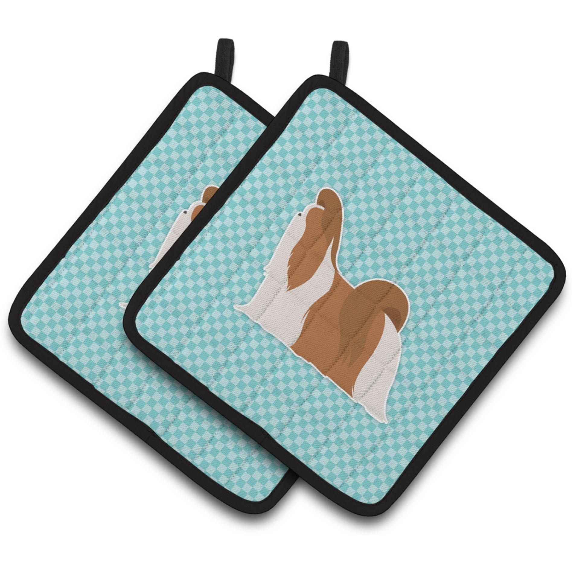 &quotCaroline's Treasures Shih Tzu Checkerboard Blue Pair of Pot Holders BB3746PTHD, 7.5HX7.5W, Multicolor"