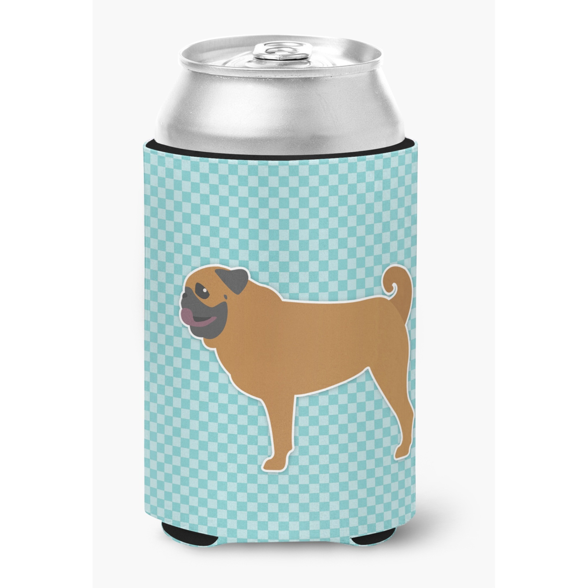 &quotCaroline's Treasures Pug Checkerboard Blue Can or Bottle Hugger BB3747CC, Can Hugger, Multicolor"