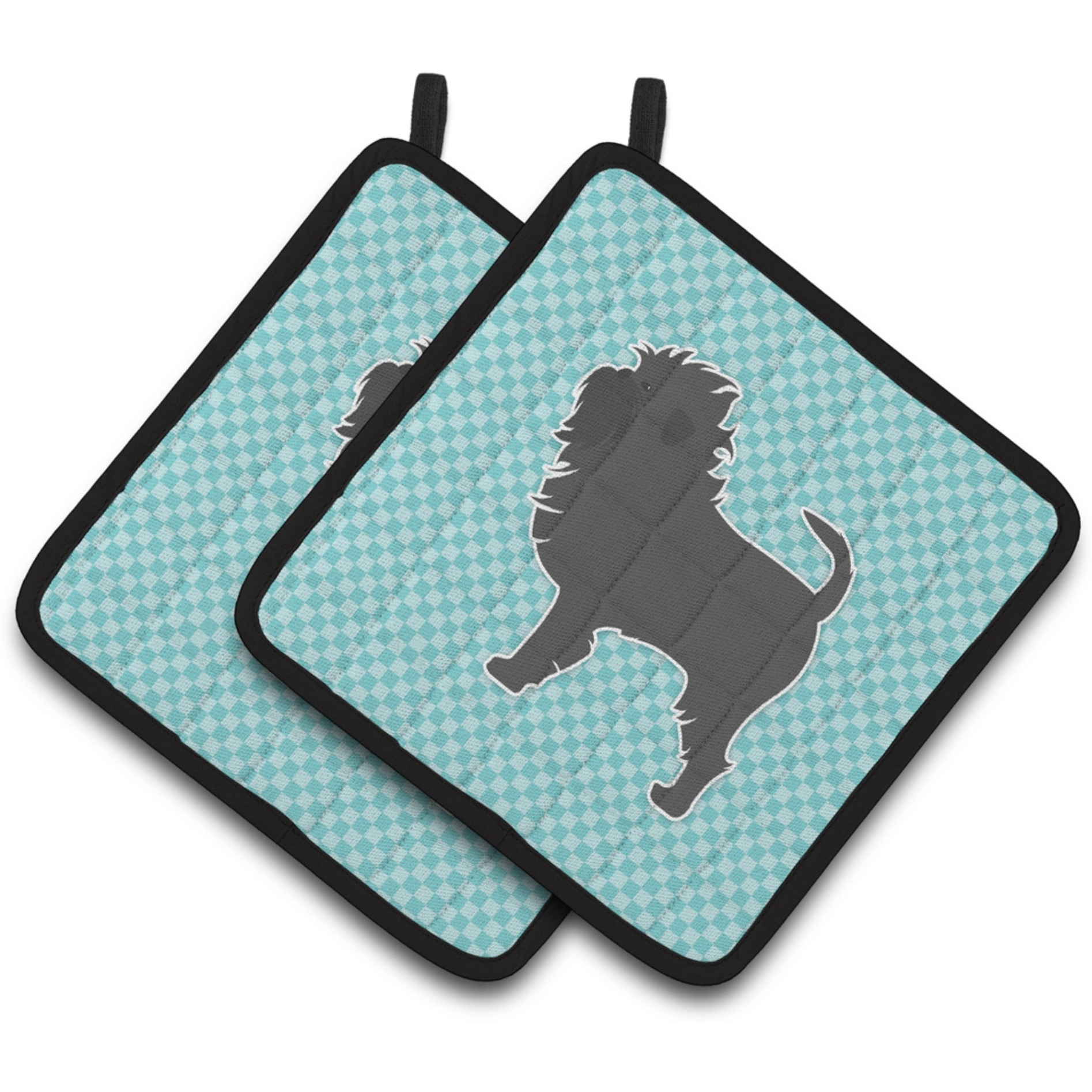 &quotCaroline's Treasures Affenpinscher Checkerboard Blue Pair of Pot Holders BB3748PTHD, 7.5HX7.5W, Multicolor"