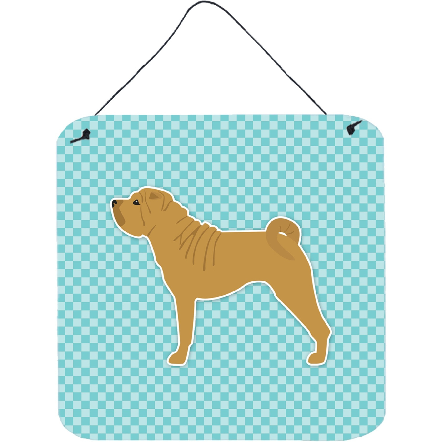 &quotCaroline's Treasures Shar Pei Checkerboard Blue Wall or Door Hanging Prints BB3752DS66, 6"" x 6"", Multicolor"