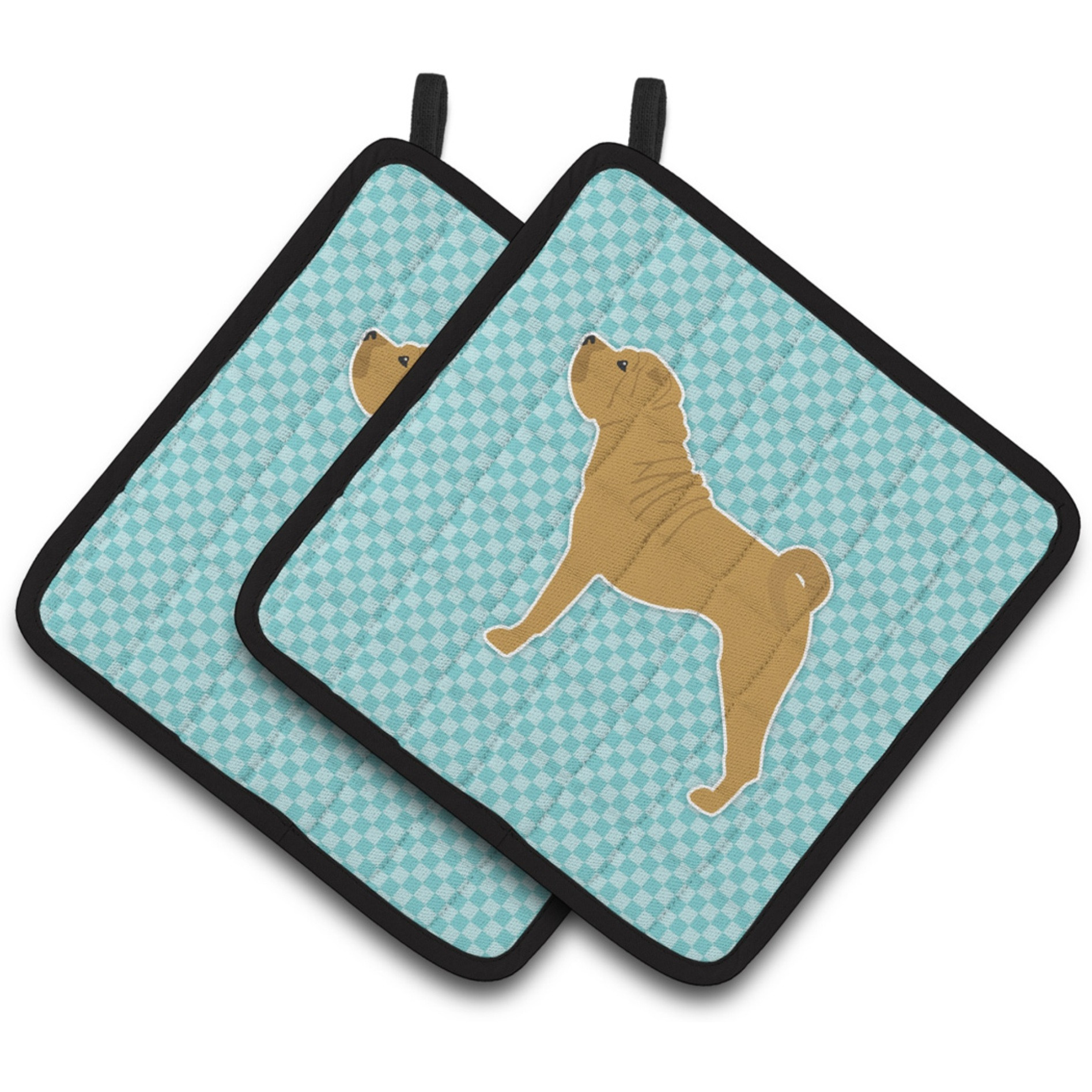 &quotCaroline's Treasures Shar Pei Checkerboard Blue Pair of Pot Holders BB3752PTHD, 7.5HX7.5W, Multicolor"