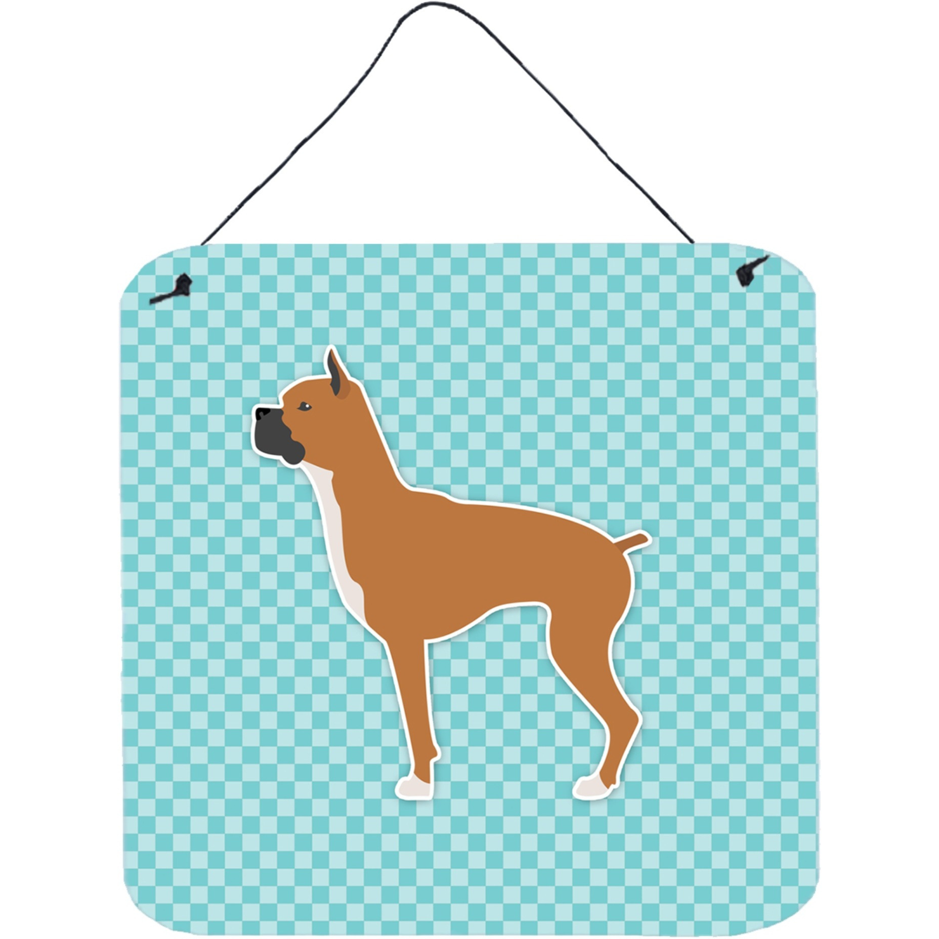 &quotCaroline's Treasures Boxer Checkerboard Blue Wall or Door Hanging Prints BB3753DS66, 6"" x 6"", Multicolor"