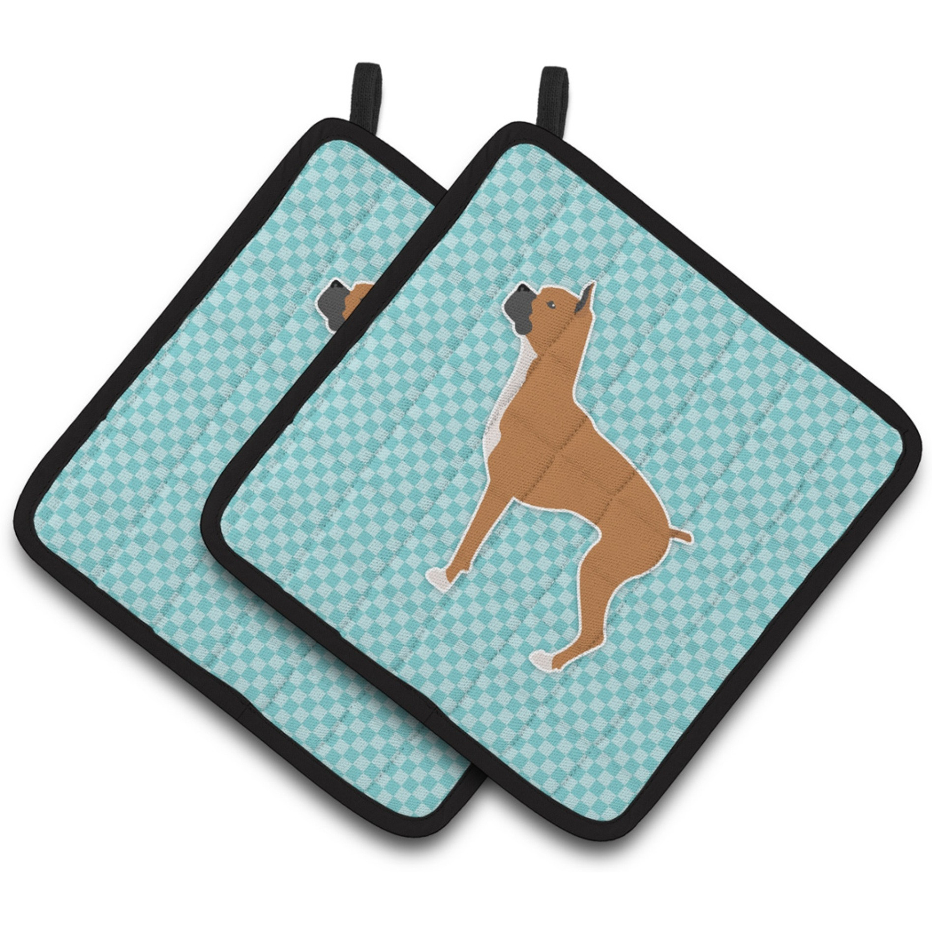 &quotCaroline's Treasures Boxer Checkerboard Blue Pair of Pot Holders BB3753PTHD, 7.5HX7.5W, Multicolor"
