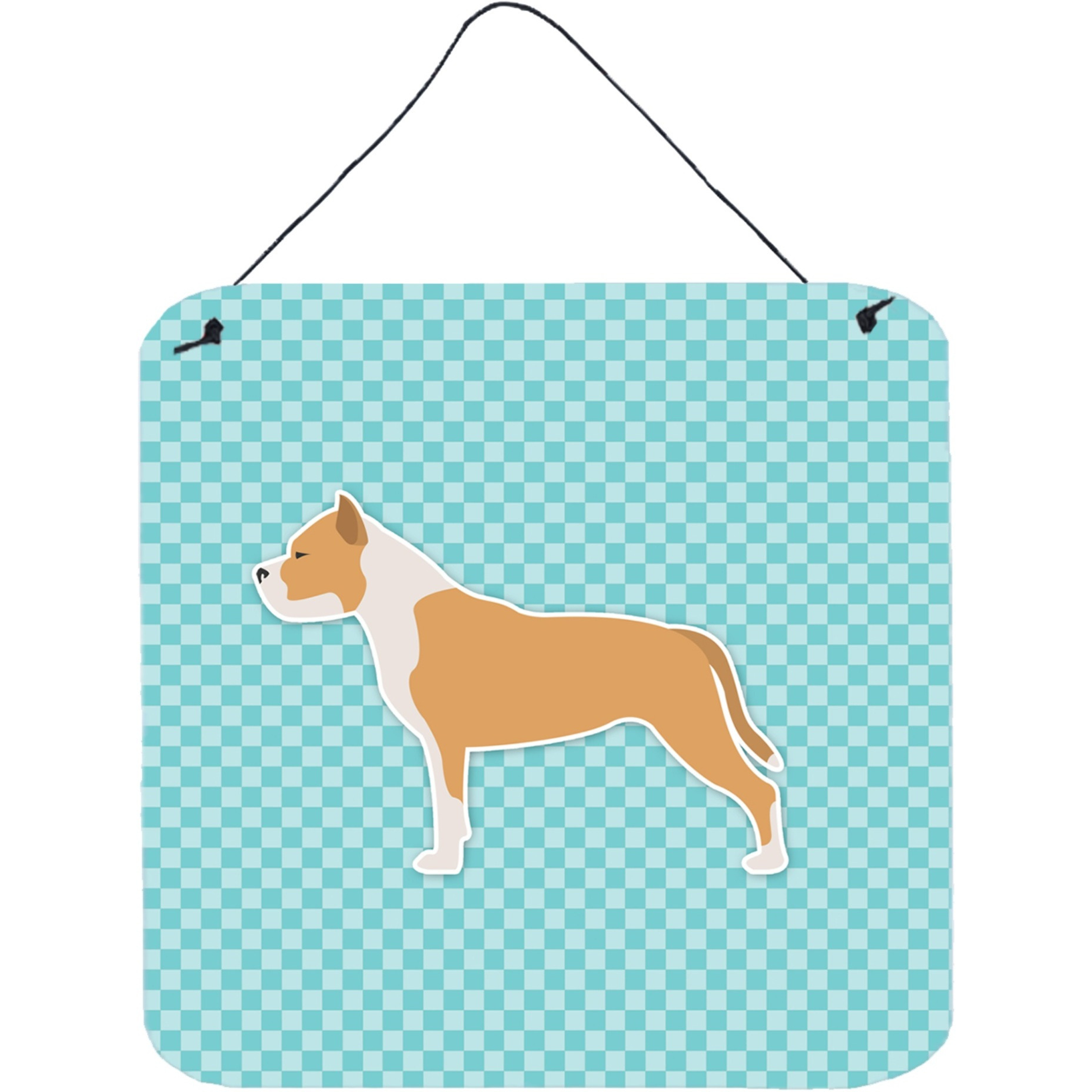 &quotCaroline's Treasures Staffordshire Bull Terrier Checkerboard Blue Wall or Door Hanging Prints BB3754DS66, 6"" x 6"", Multicolor"