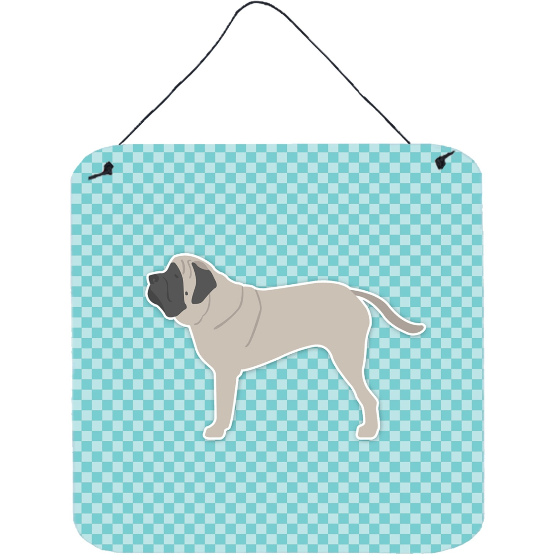 &quotCaroline's Treasures English Mastiff Checkerboard Blue Wall or Door Hanging Prints BB3756DS66, 6"" x 6"", Multicolor"