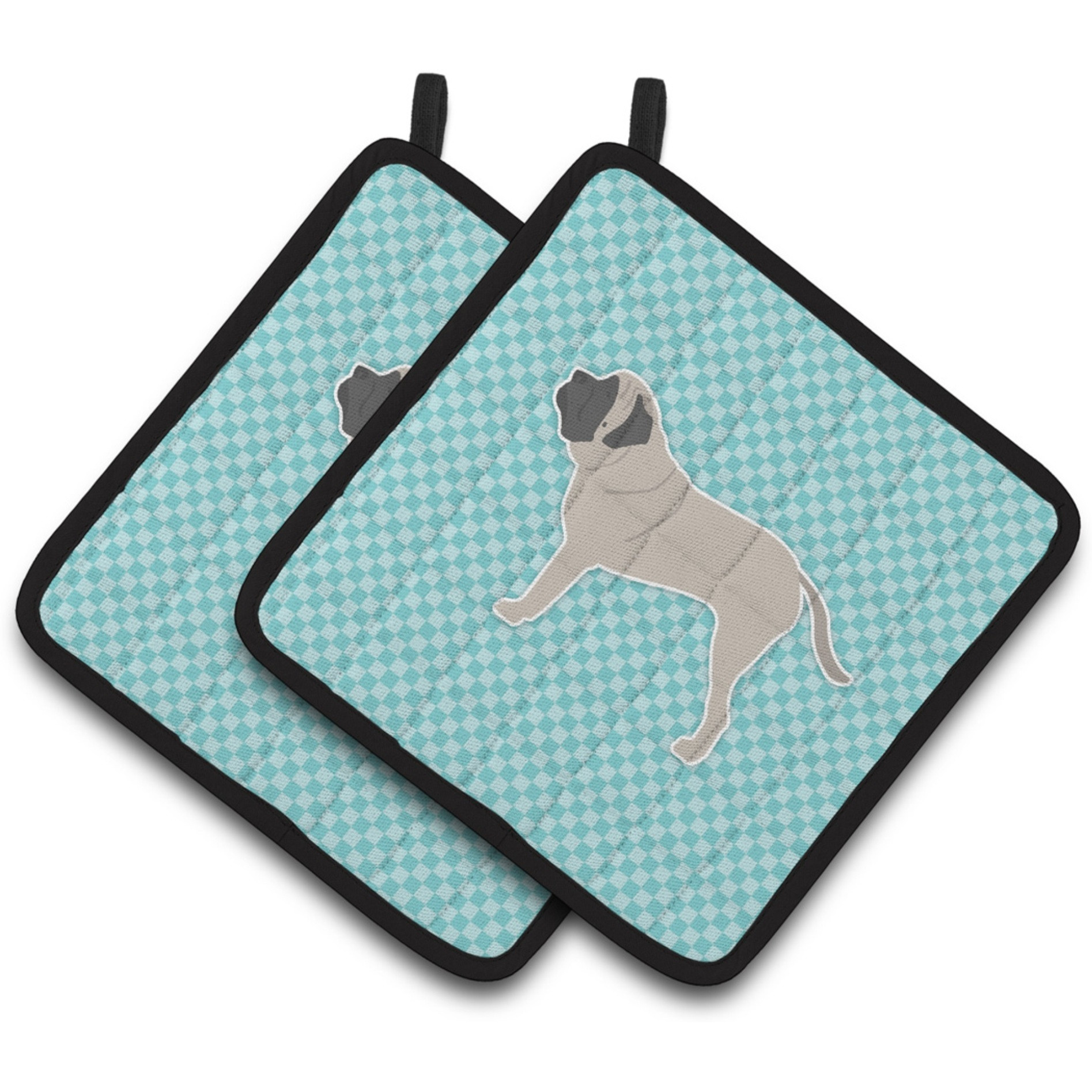 &quotCaroline's Treasures English Mastiff Checkerboard Blue Pair of Pot Holders BB3756PTHD, 7.5HX7.5W, Multicolor"