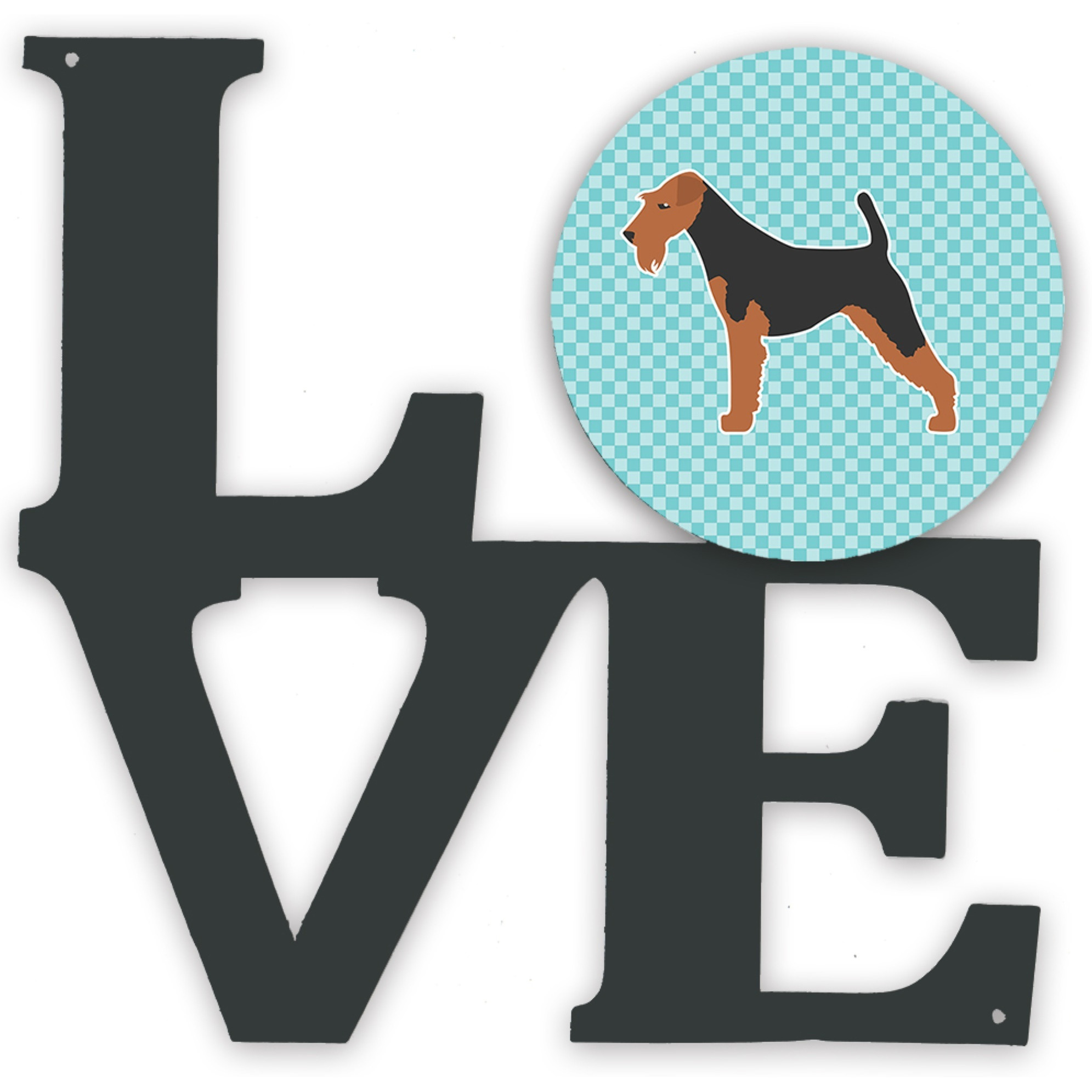&quotCaroline's Treasures Airedale Terrier Checkerboard Blue Metal Artwork Love wall-decor, Multicolor"