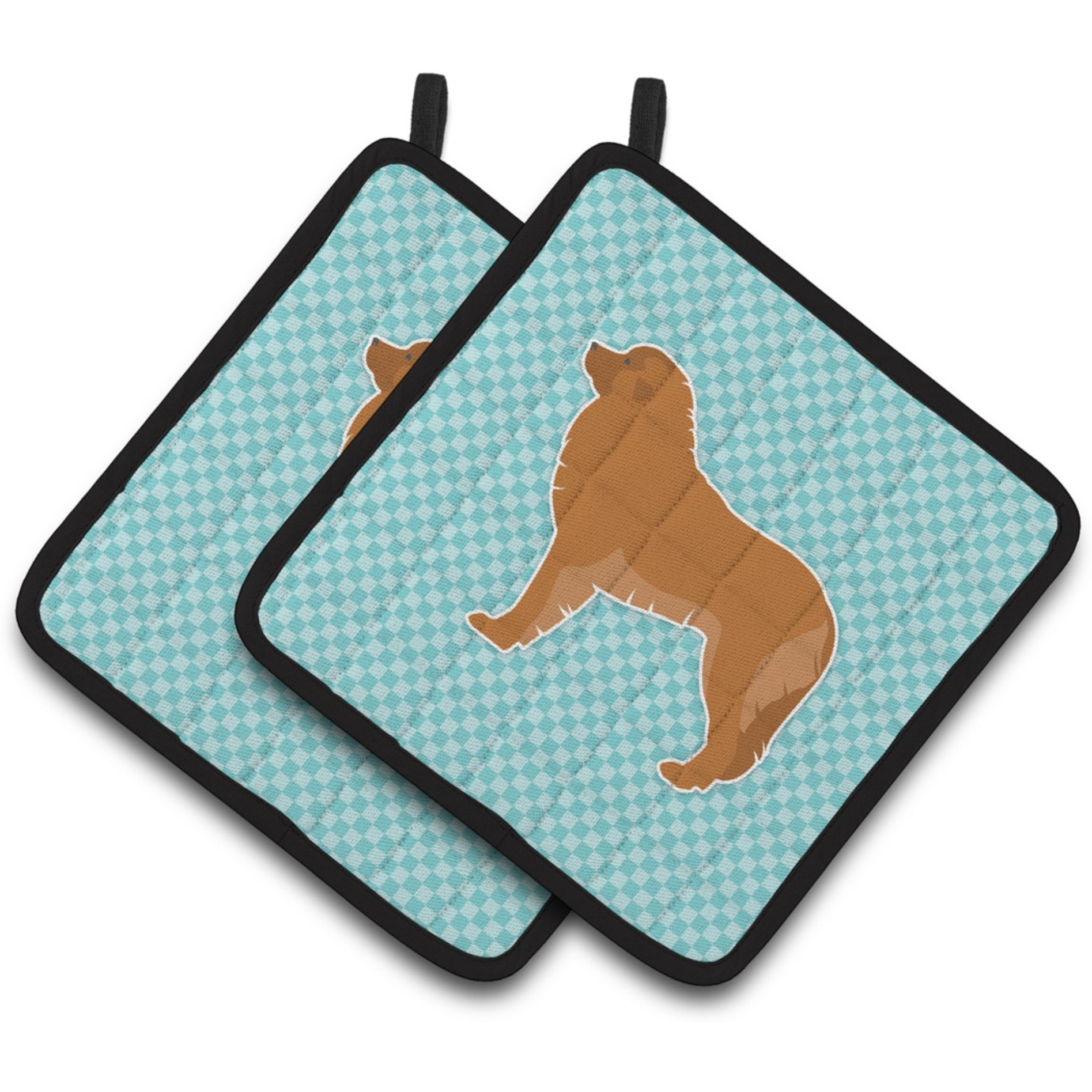 &quotCaroline's Treasures Leonberger Checkerboard Blue Pair of Pot Holders BB3758PTHD, 7.5HX7.5W, Multicolor"