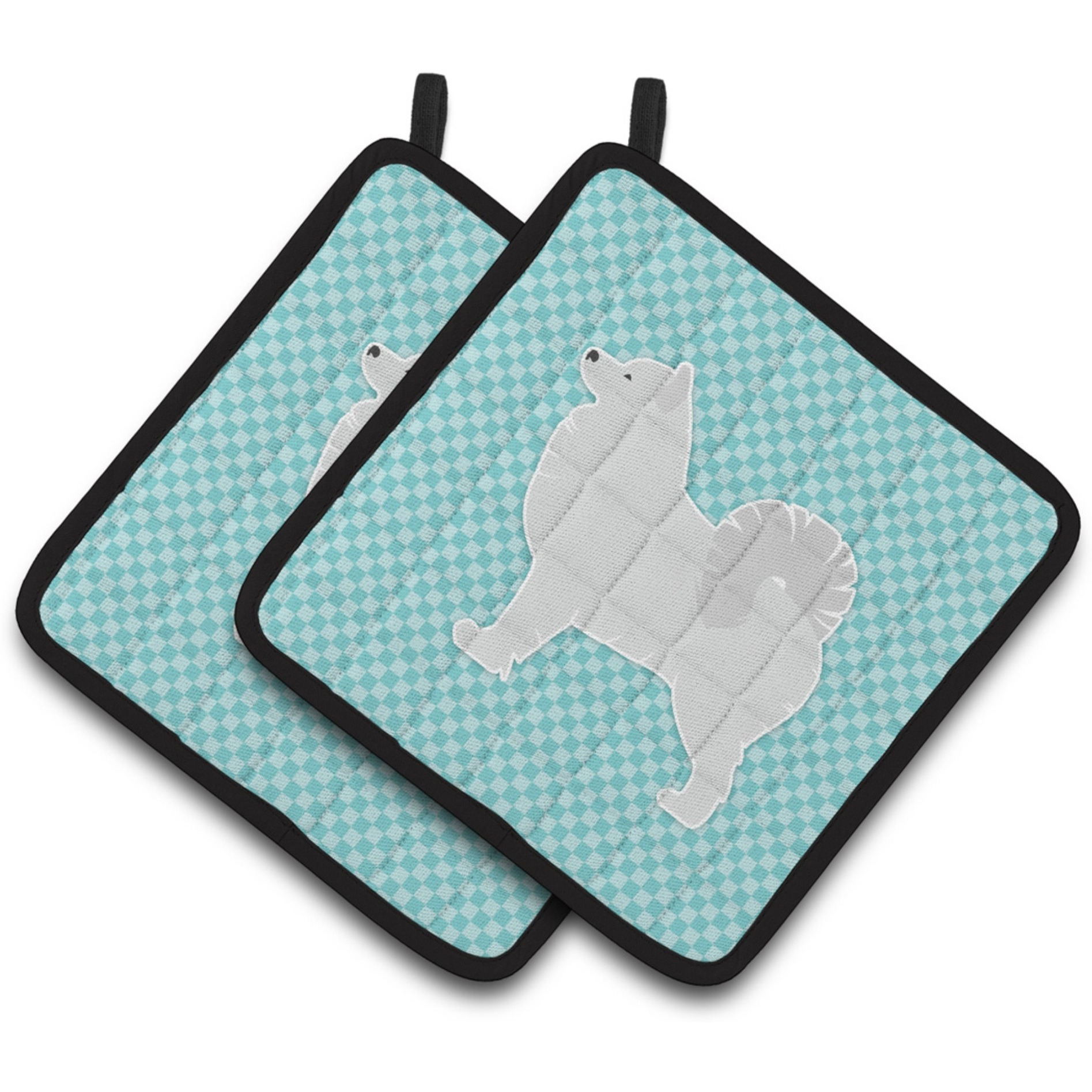 &quotCaroline's Treasures Samoyed Checkerboard Blue Pair of Pot Holders BB3759PTHD, 7.5HX7.5W, Multicolor"