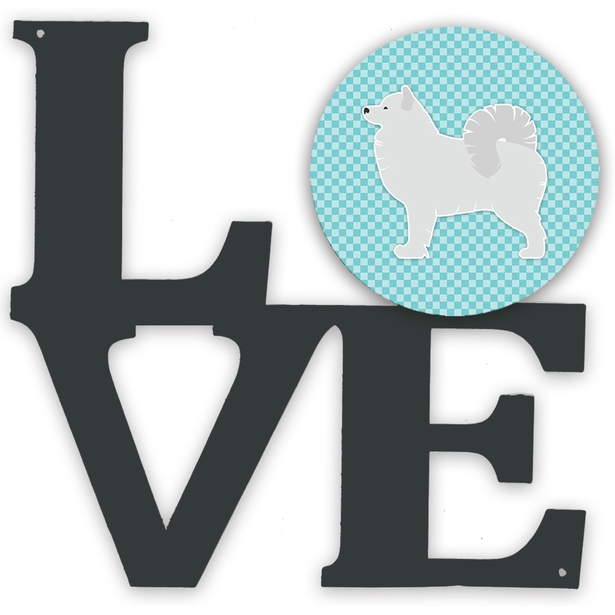 &quotCaroline's Treasures Samoyed Checkerboard Blue Metal Artwork Love wall-decor, Multicolor"
