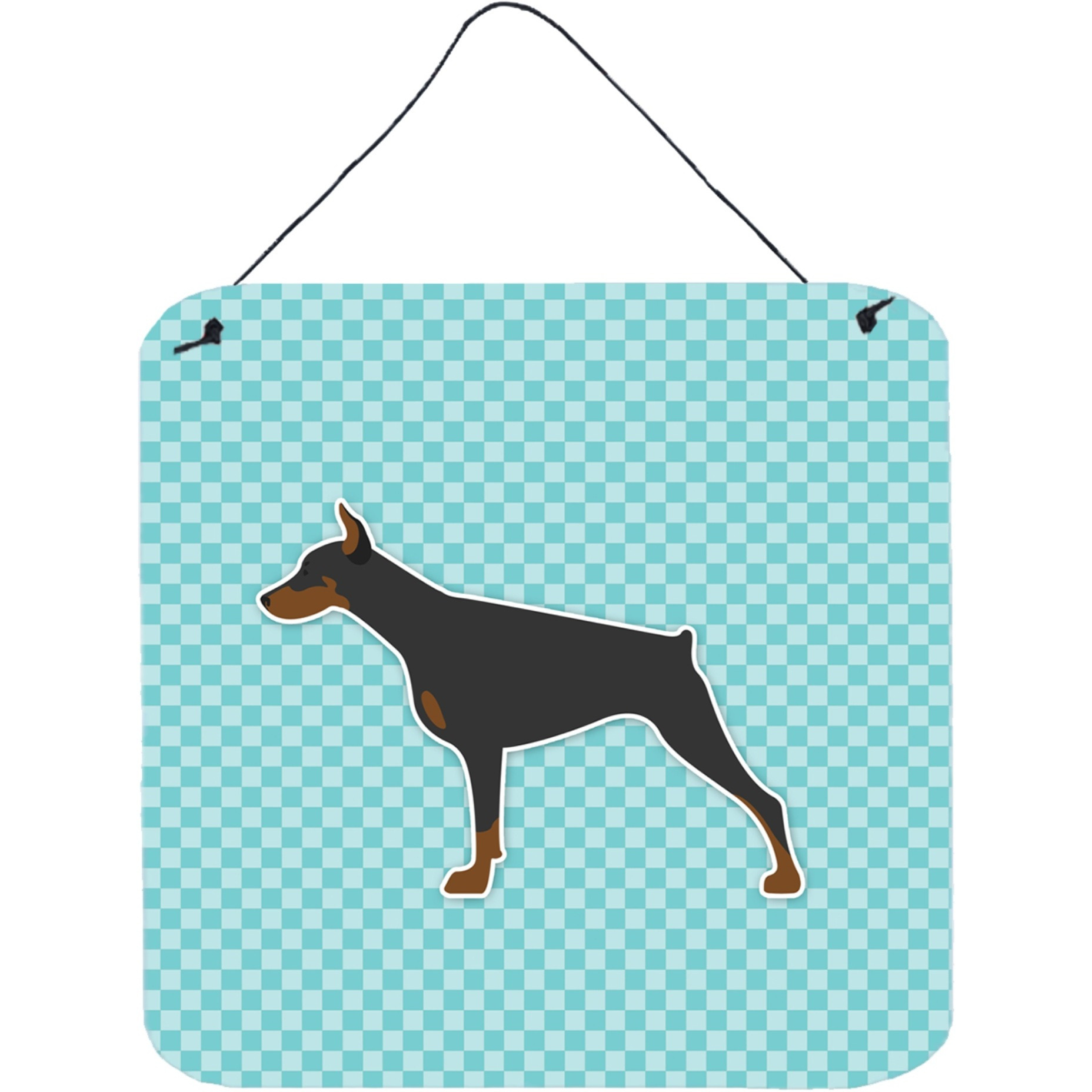 &quotCaroline's Treasures Doberman Pinscher Checkerboard Blue Wall or Door Hanging Prints BB3760DS66, 6"" x 6"", Multicolor"
