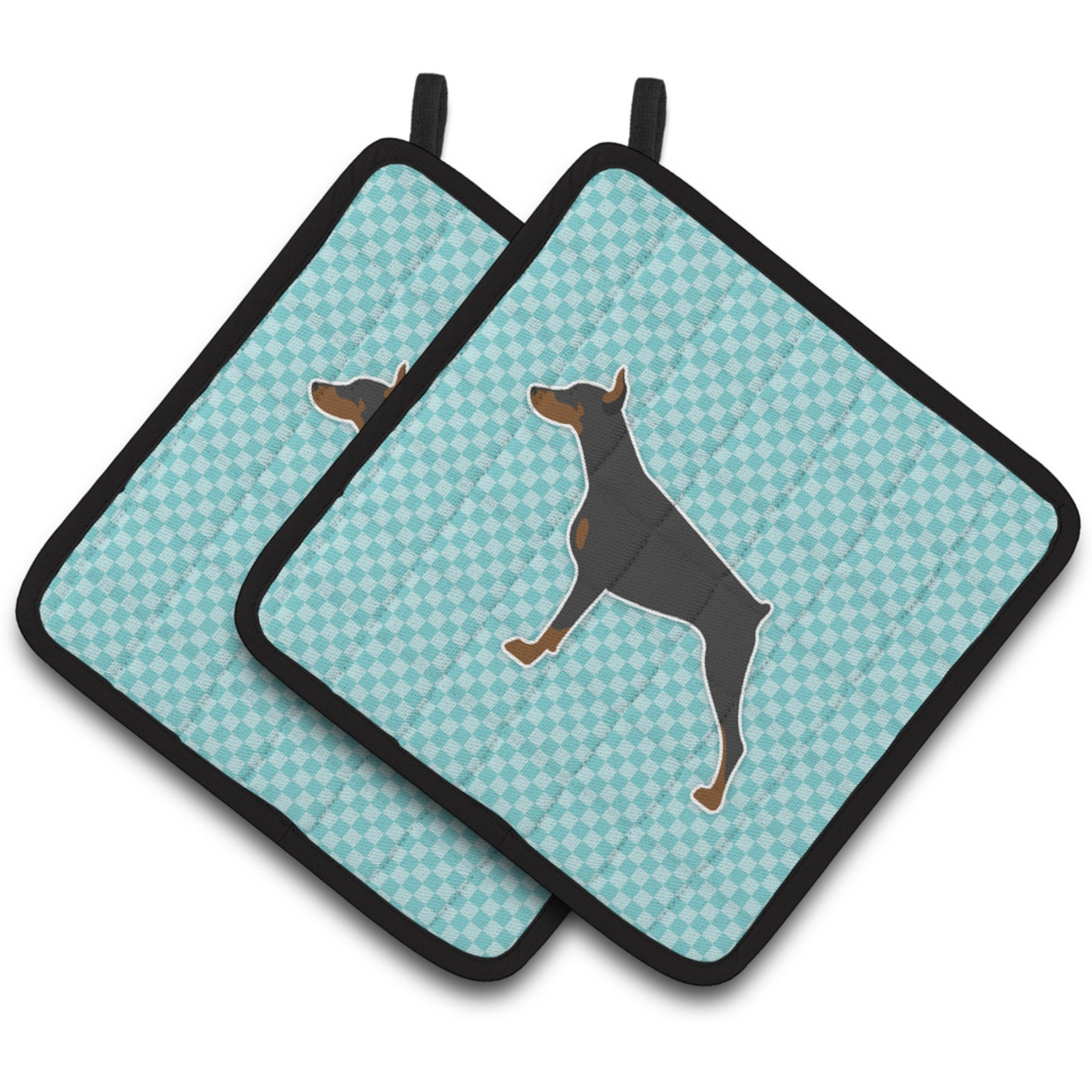 &quotCaroline's Treasures Doberman Pinscher Checkerboard Blue Pair of Pot Holders BB3760PTHD, 7.5HX7.5W, Multicolor"