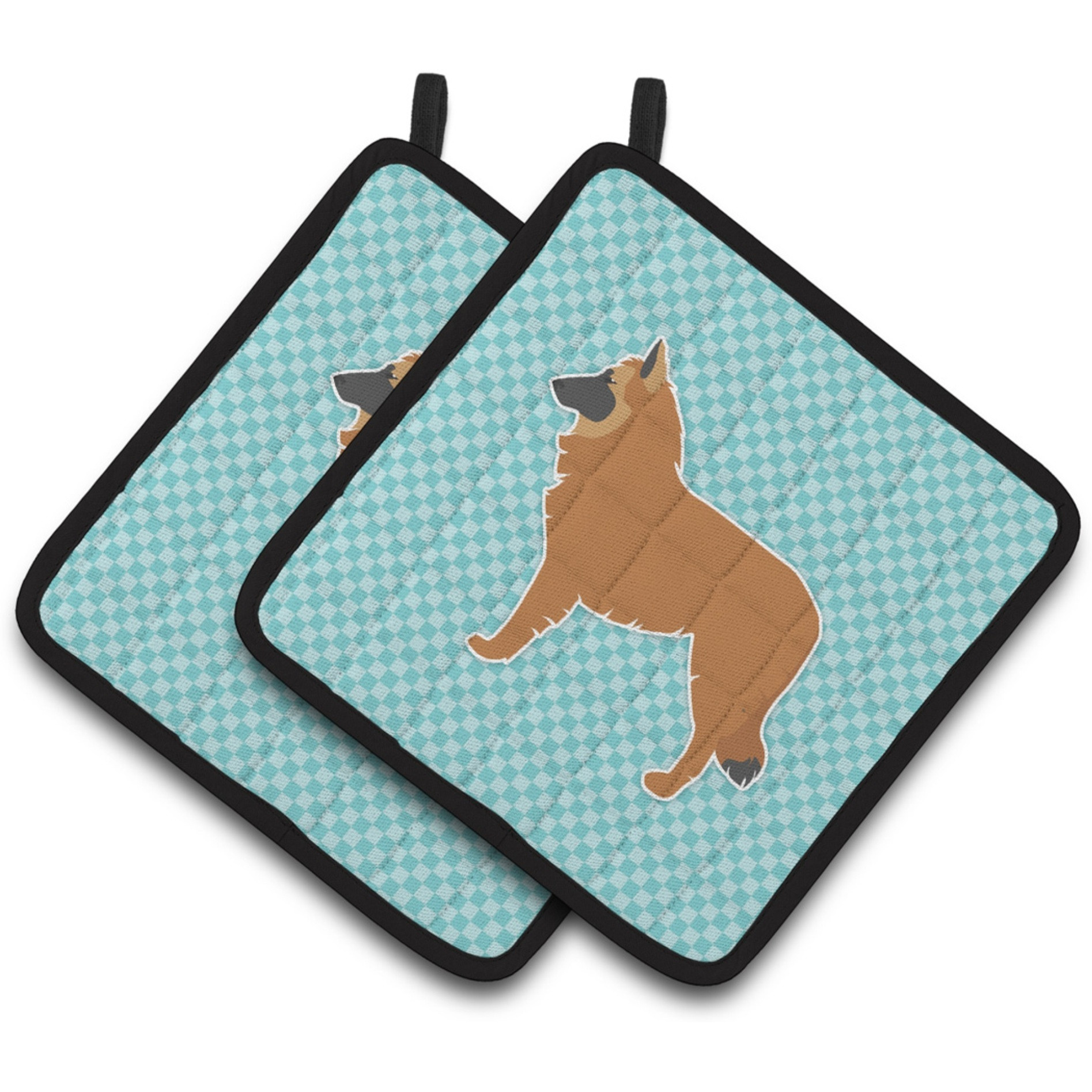 &quotCaroline's Treasures Belgian Shepherd Checkerboard Blue Pair of Pot Holders BB3761PTHD, 7.5HX7.5W, Multicolor"