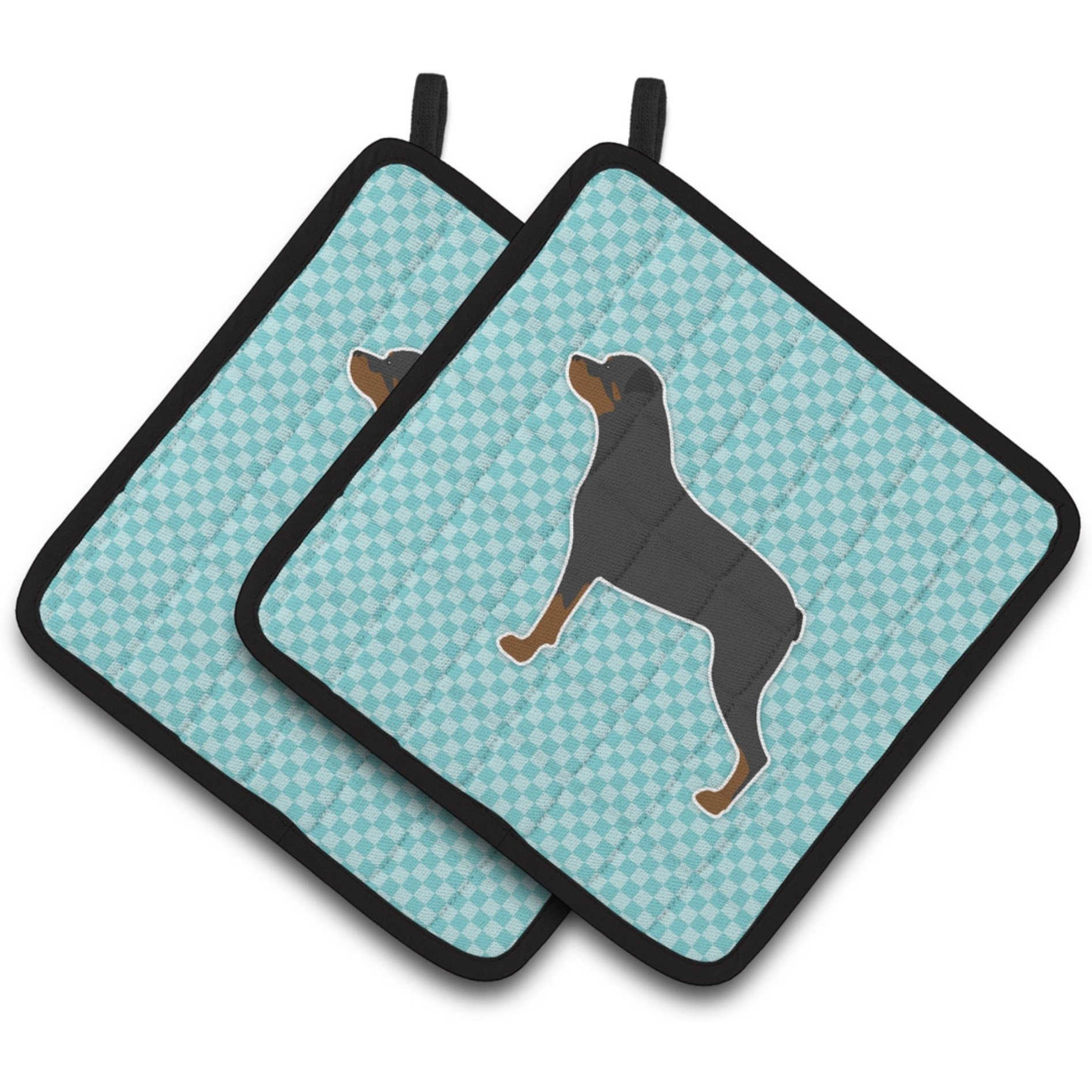 &quotCaroline's Treasures Rottweiler Checkerboard Blue Pair of Pot Holders BB3766PTHD, 7.5HX7.5W, Multicolor"