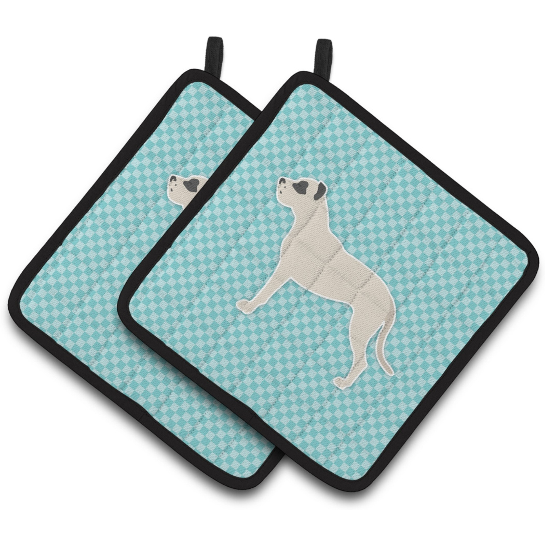 &quotCaroline's Treasures Dogo Argentino Checkerboard Blue Pair of Pot Holders BB3767PTHD, 7.5HX7.5W, Multicolor"