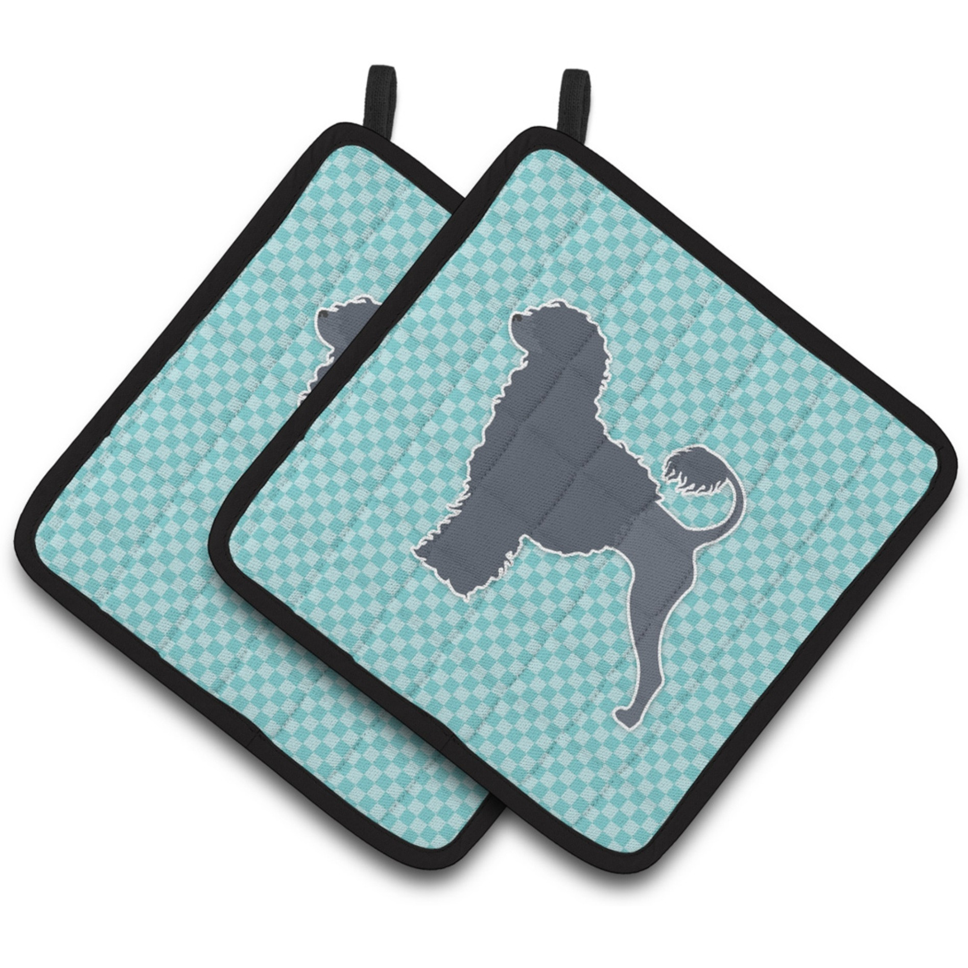 &quotCaroline's Treasures Portuguese Water Dog Checkerboard Blue Pair of Pot Holders BB3768PTHD, 7.5HX7.5W, Multicolor"