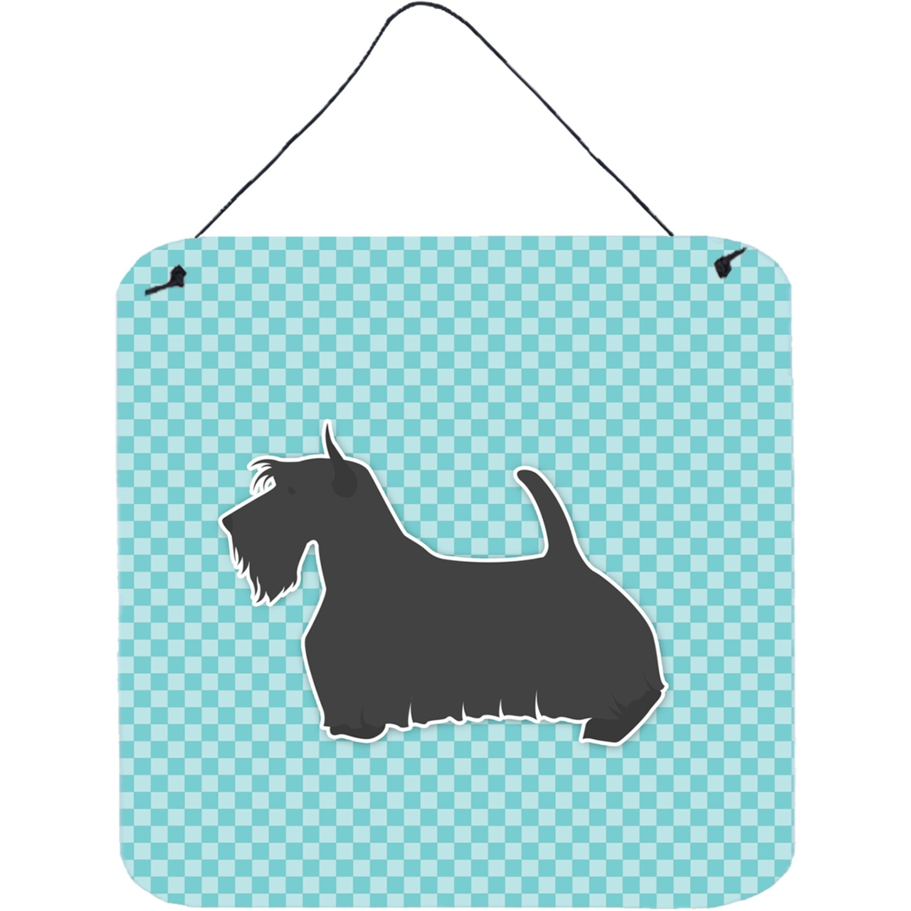 &quotCaroline's Treasures Scottish Terrier Checkerboard Blue Wall or Door Hanging Prints BB3769DS66, 6"" x 6"", Multicolor"