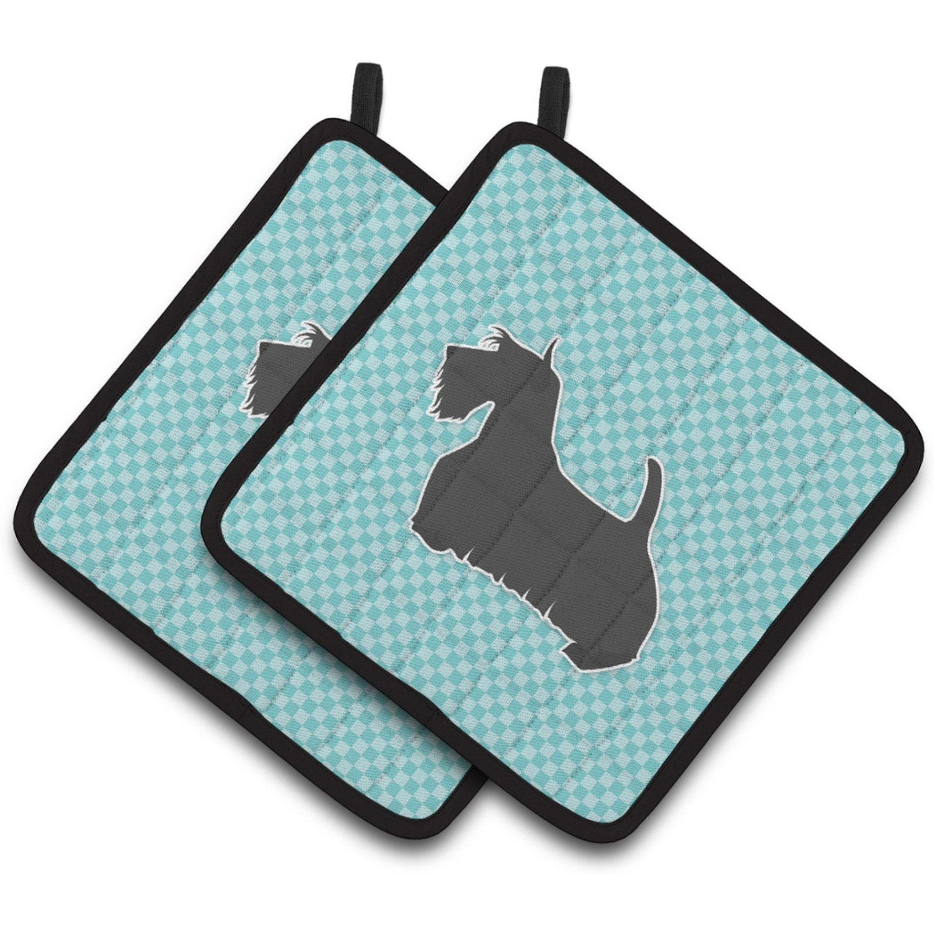 &quotCaroline's Treasures Scottish Terrier Checkerboard Blue Pair of Pot Holders BB3769PTHD, 7.5HX7.5W, Multicolor"