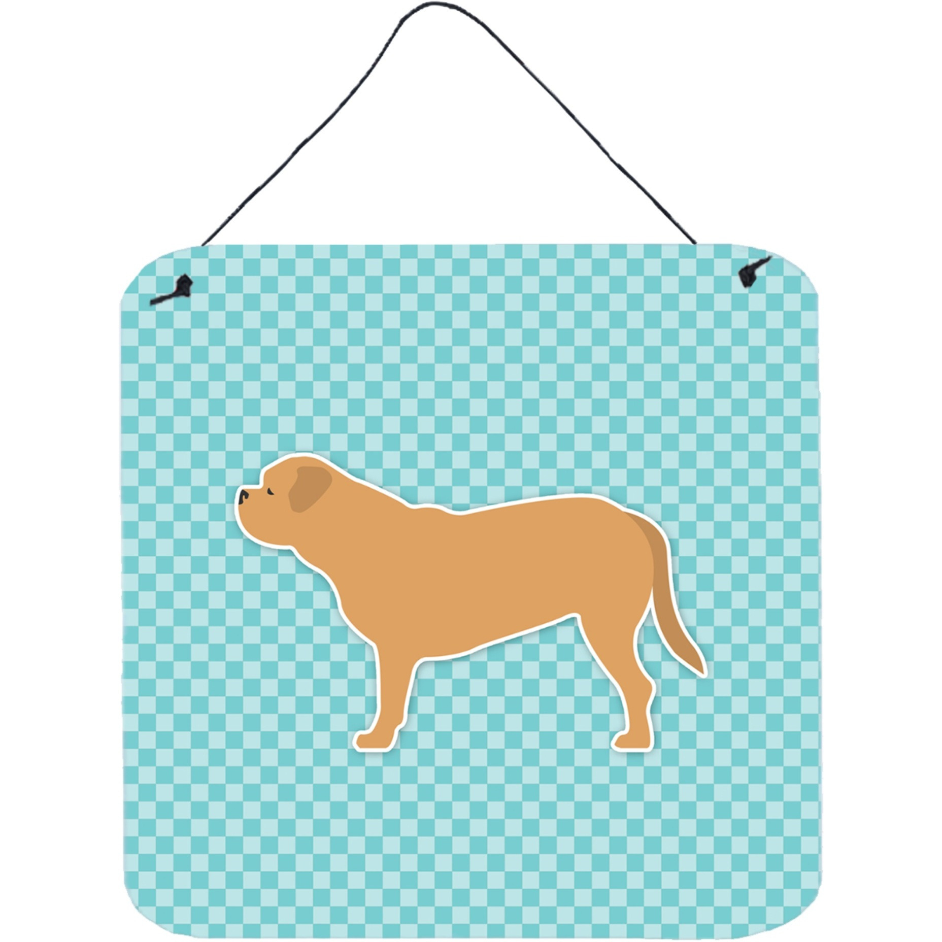 &quotCaroline's Treasures Dogue de Bordeaux Checkerboard Blue Wall or Door Hanging Prints BB3770DS66, 6"" x 6"", Multicolor"