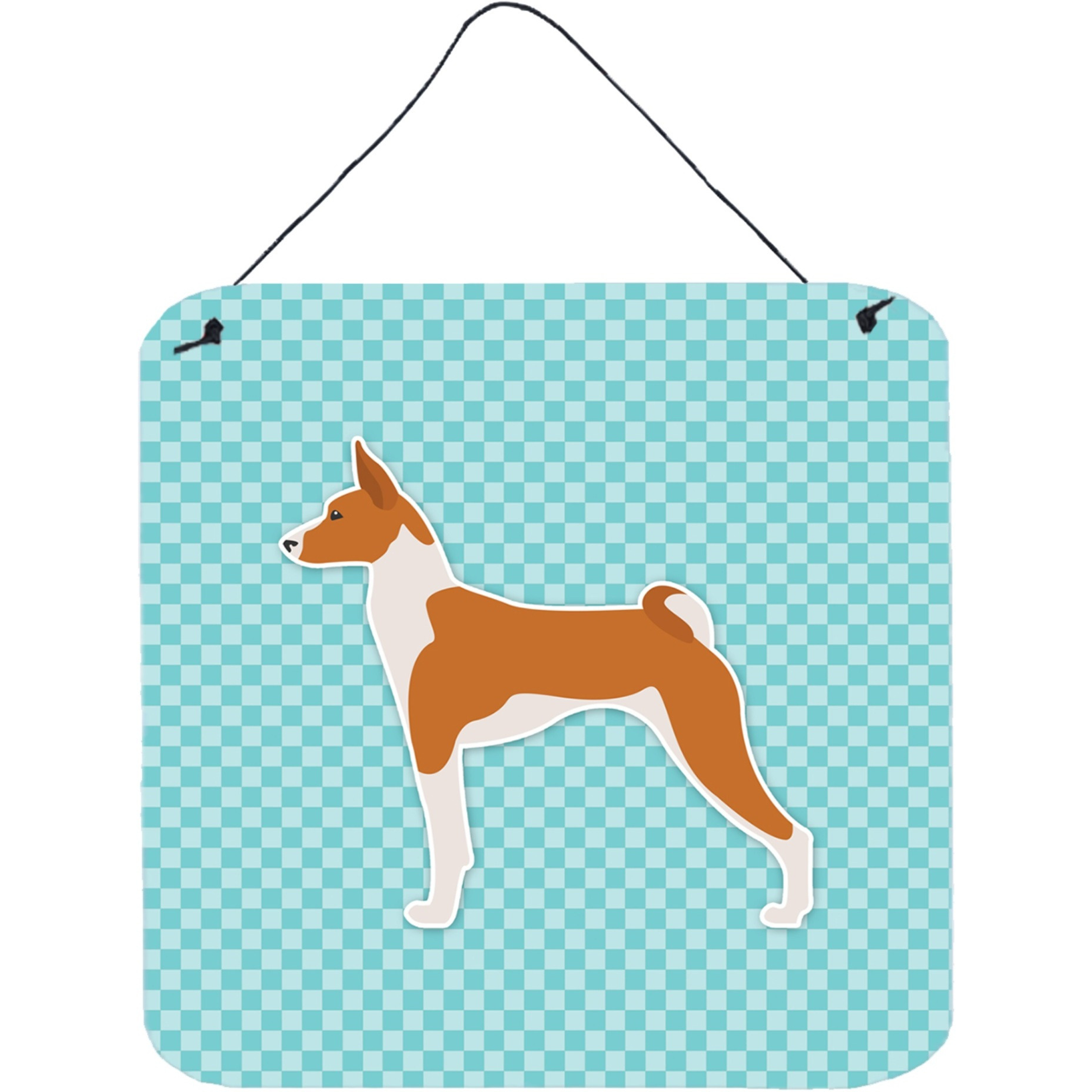 &quotCaroline's Treasures Basenji Checkerboard Blue Wall or Door Hanging Prints BB3774DS66, 6"" x 6"", Multicolor"