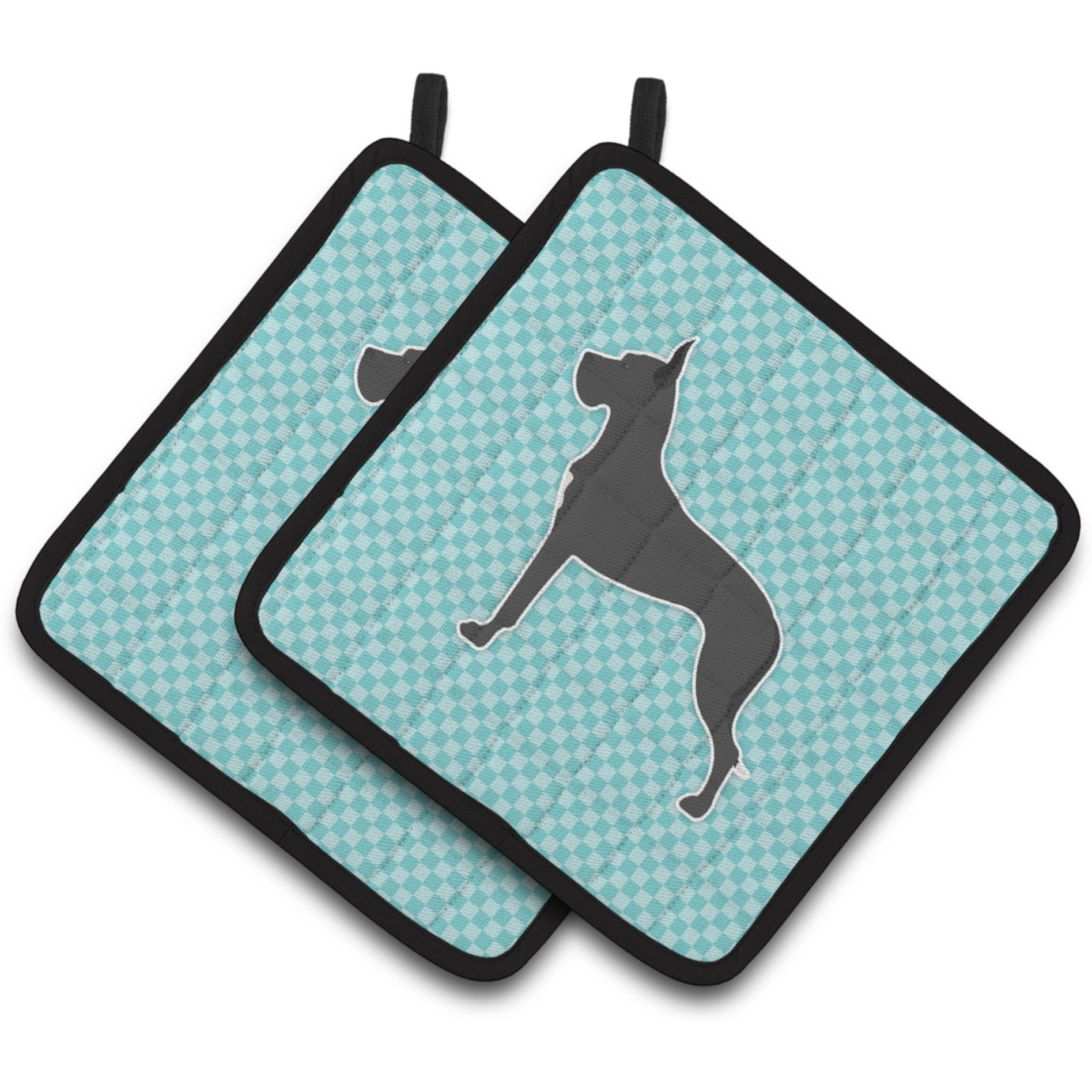&quotCaroline's Treasures Great Dane Checkerboard Blue Pair of Pot Holders BB3775PTHD, 7.5HX7.5W, Multicolor"