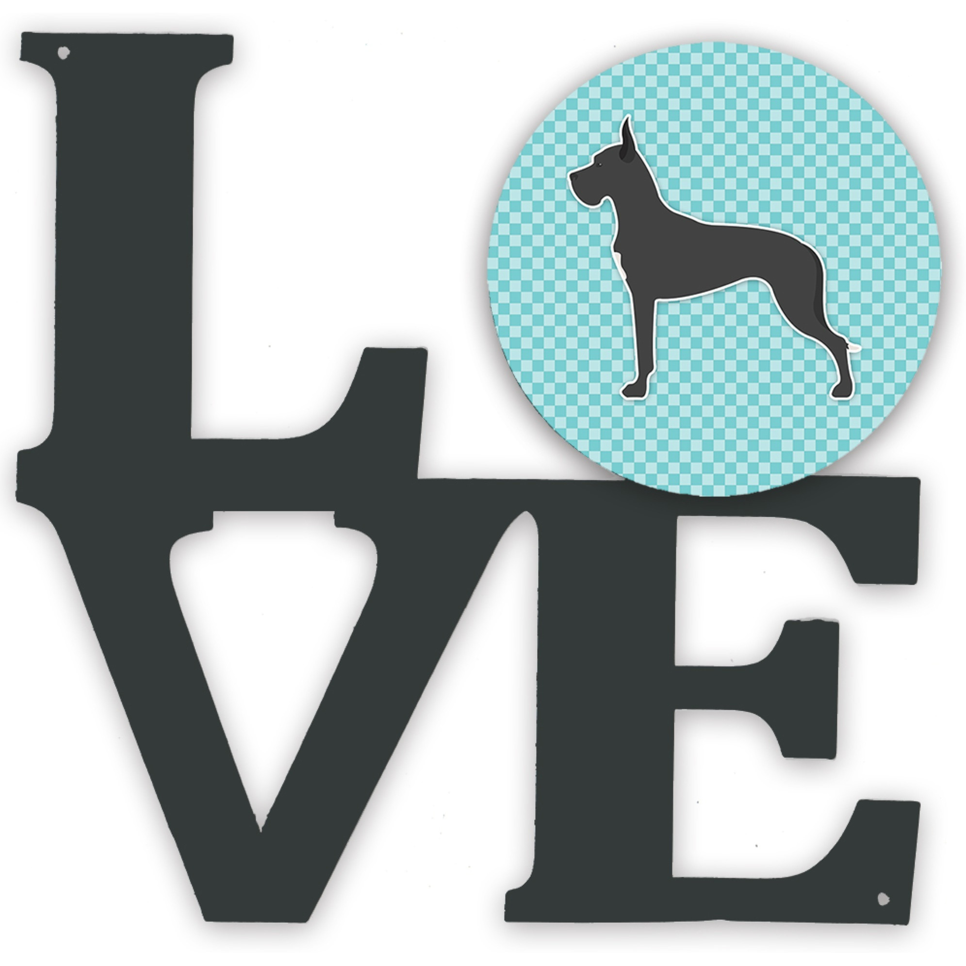 &quotCaroline's Treasures Dane Checkerboard Blue Metal Artwork Love wall-decor, Multicolor"
