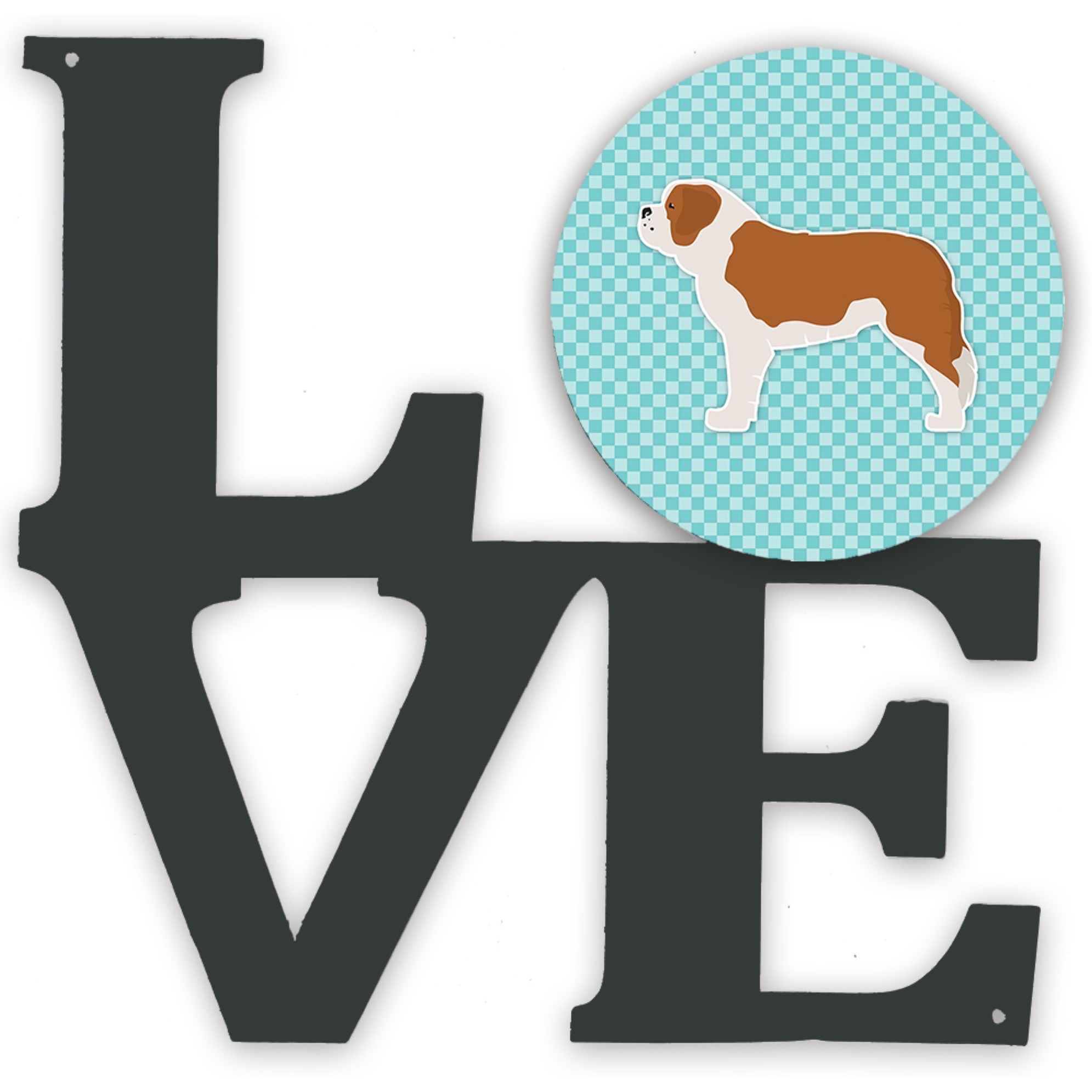 &quotCaroline's Treasures Saint Bernard Checkerboard Blue Metal Artwork Love wall-decor, Multicolor"